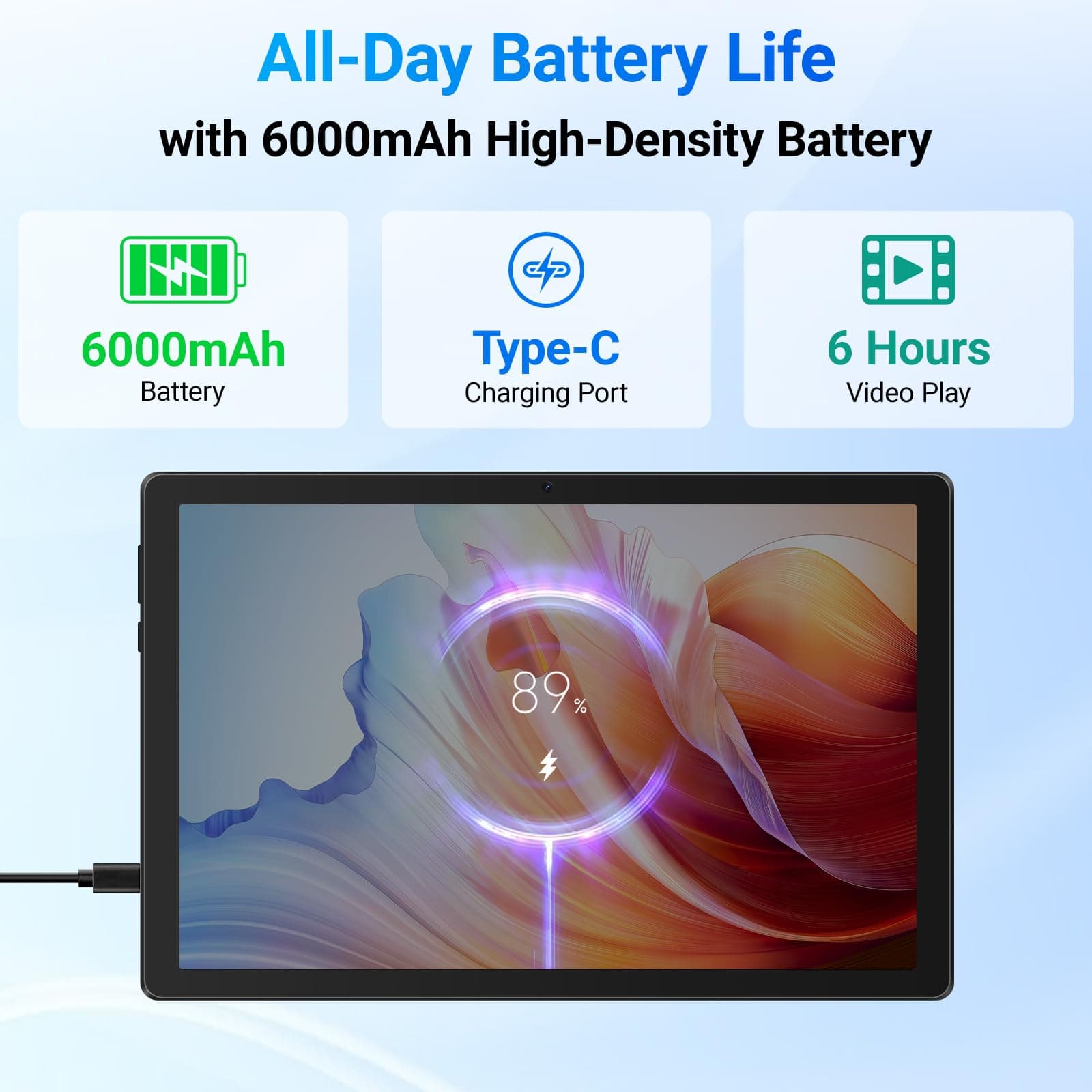 Jeazans Tablet, 10.1" Android 16 Tablet, 24GB RAM 64GB ROM 1TB Expand, 6000mAh Battery, Dual 5MP+8MP Camera, 1280x800 IPS HD Touchscreen, Widevine L1, Wi-Fi 6 BT 5.4 GMS Certified, Face Unlock, view 5