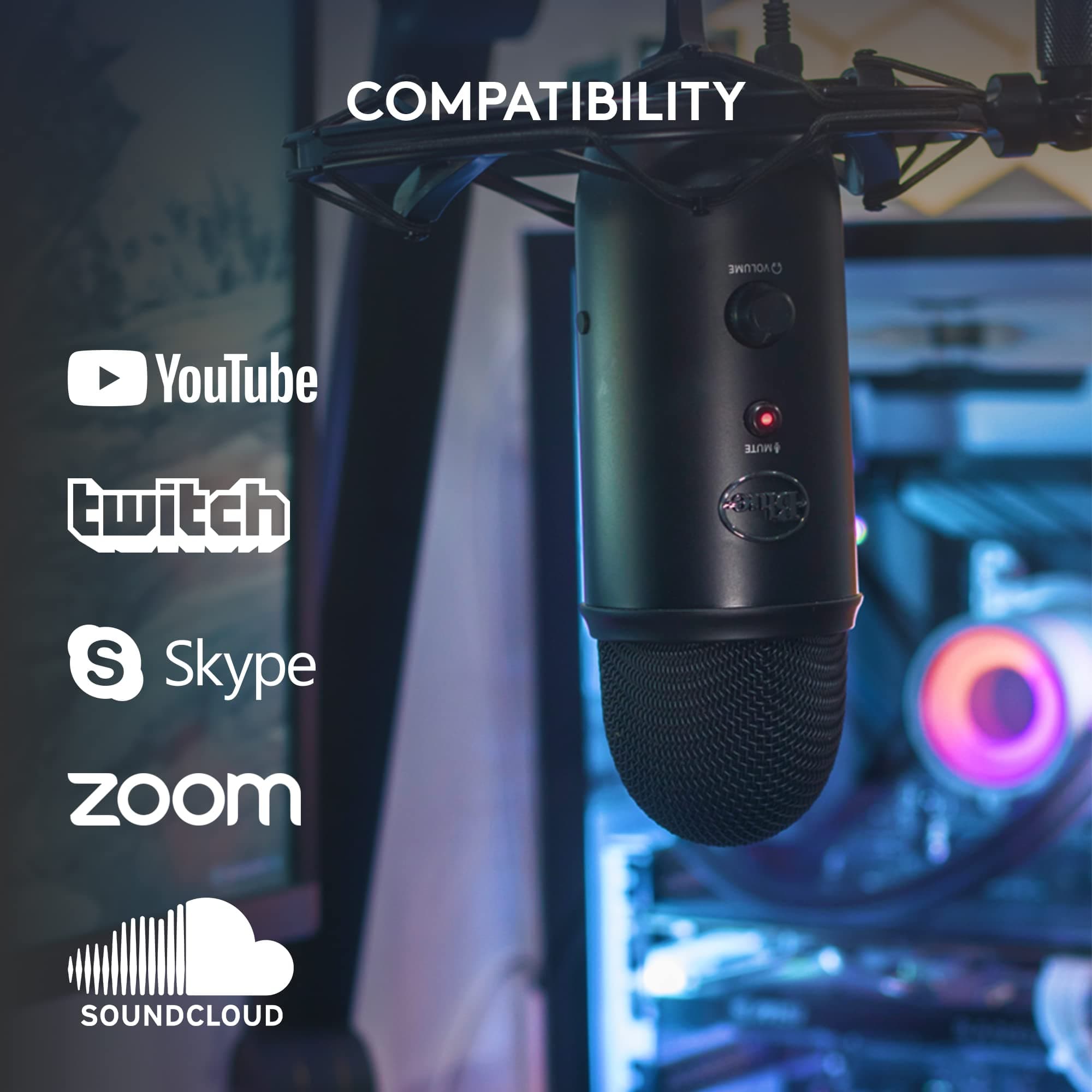 Logitech Creators Blue Yeti USB Microphone for PC, Mac, Gaming, Recording, Streaming, Podcasting, Studio and Computer Condenser Mic with Blue VO!CE effects, 4 Pickup Patterns, Plug and Play - Blackout, view 7