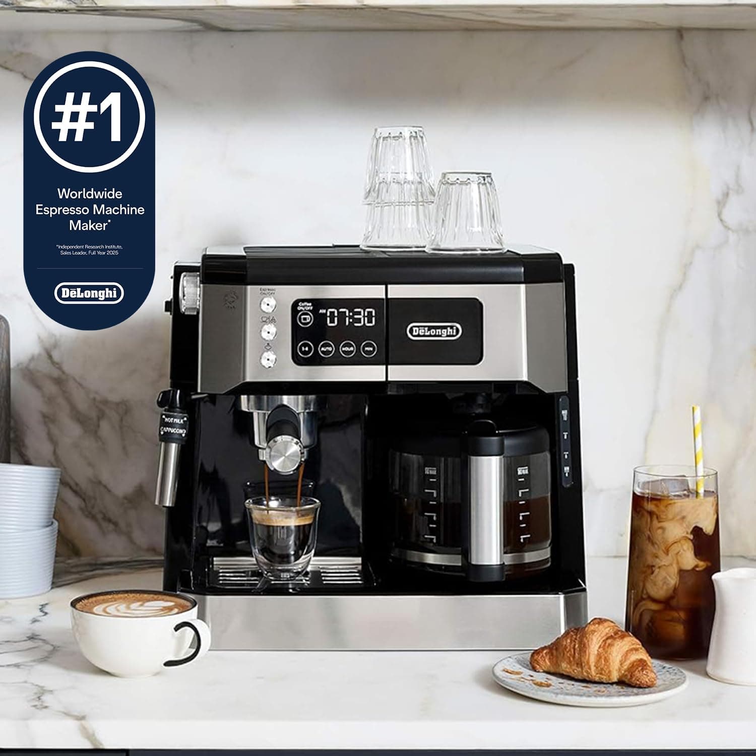 De'Longhi All-in-One Espresso & Coffee Maker, 10-Cup Pot, Milk Frother, view 7