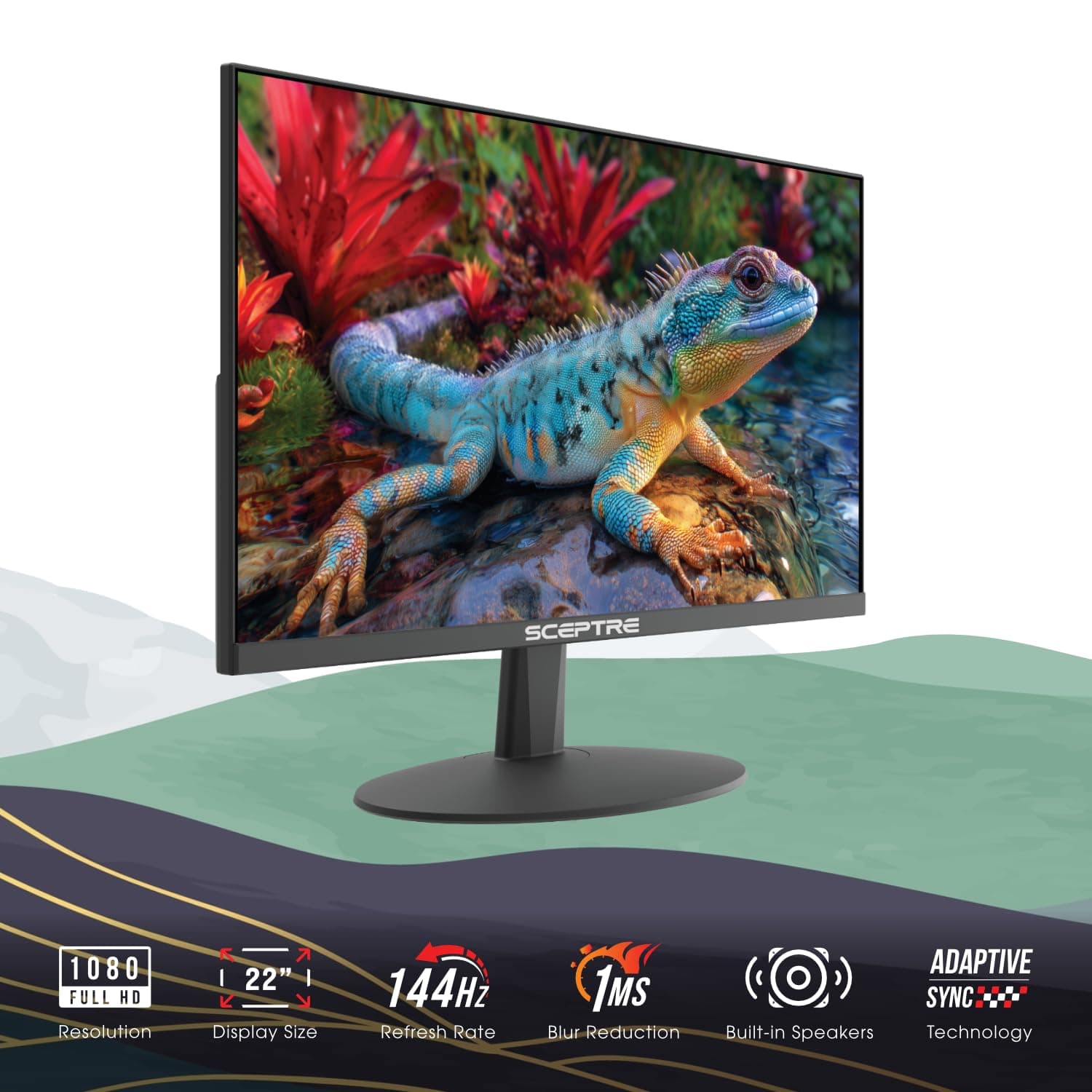 Sceptre New 22-Inch Gaming Monitor, FHD 1080p, Up to 144Hz, HDMI, DisplayPort, Built-in Speakers, Machine Black (E225W-FW144 Series, 2026), view 2