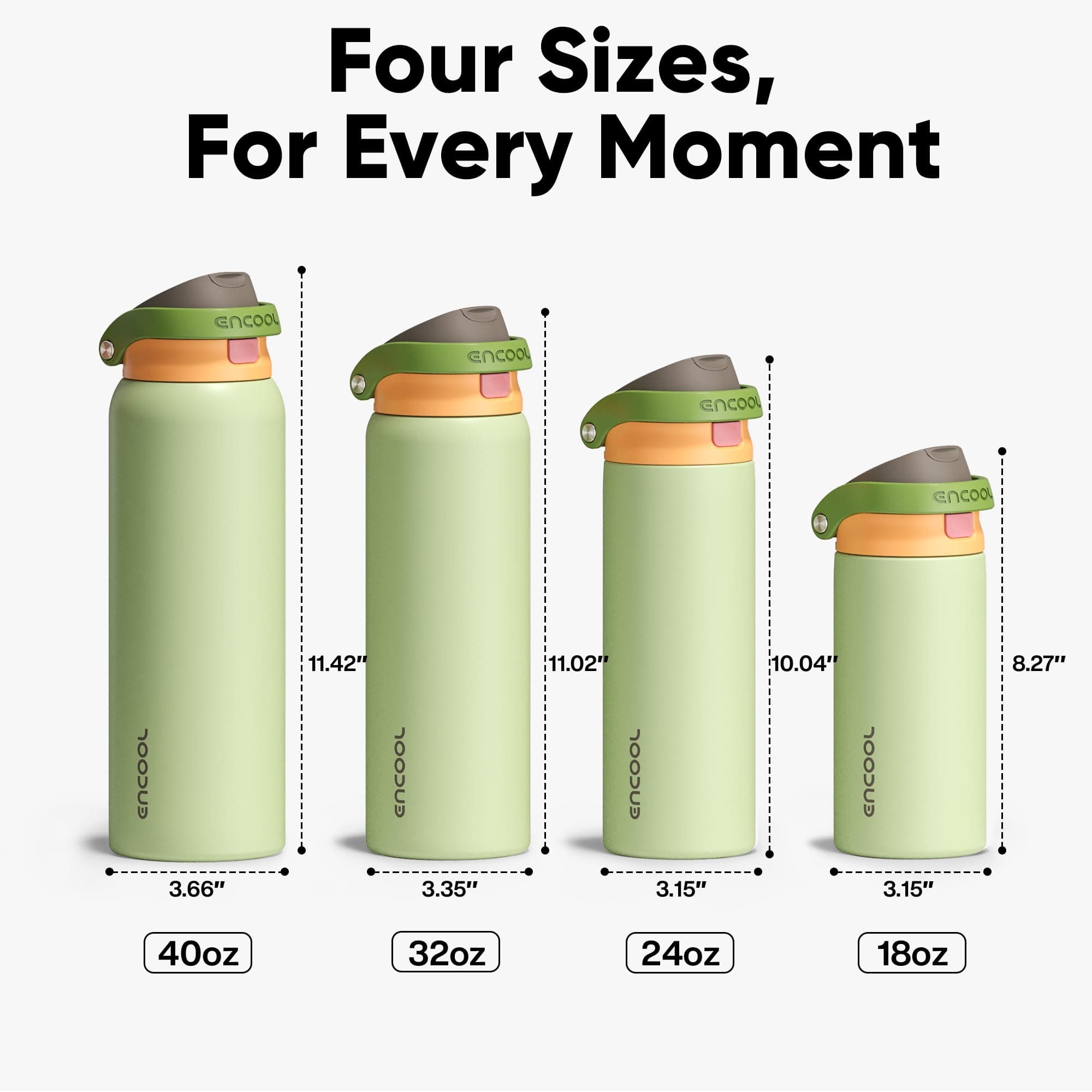 ENCOOL Leakproof Insulated Water Bottle with Straw Dual-Sip Water Bottle Bag-Safe Design for Work, Commute & Gym – Keeps Drinks Cold All Day, 18 oz, Sage Green, view 9