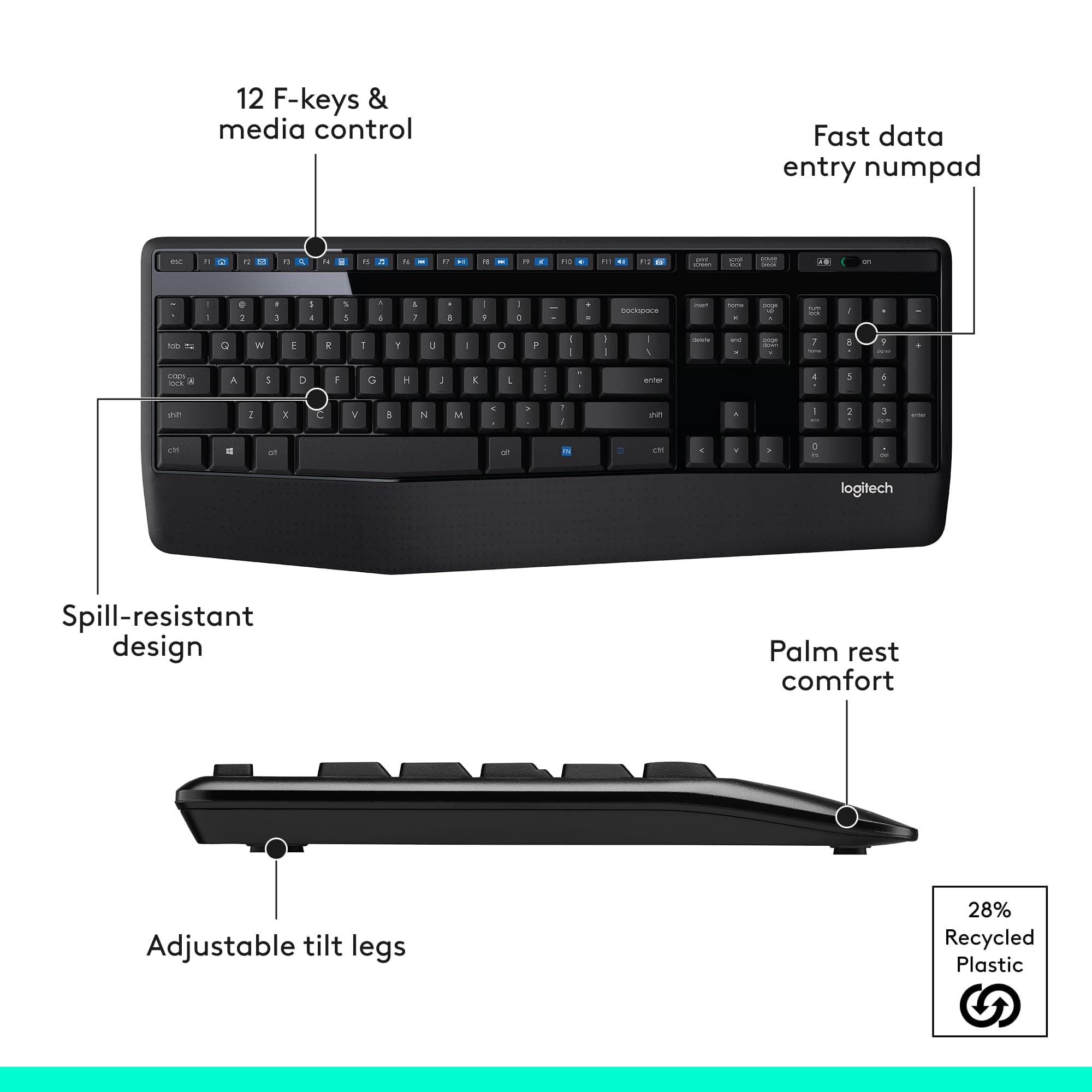 Logitech MK345 Full Size Wireless Keyboard and Mouse Combo - Black, view 7
