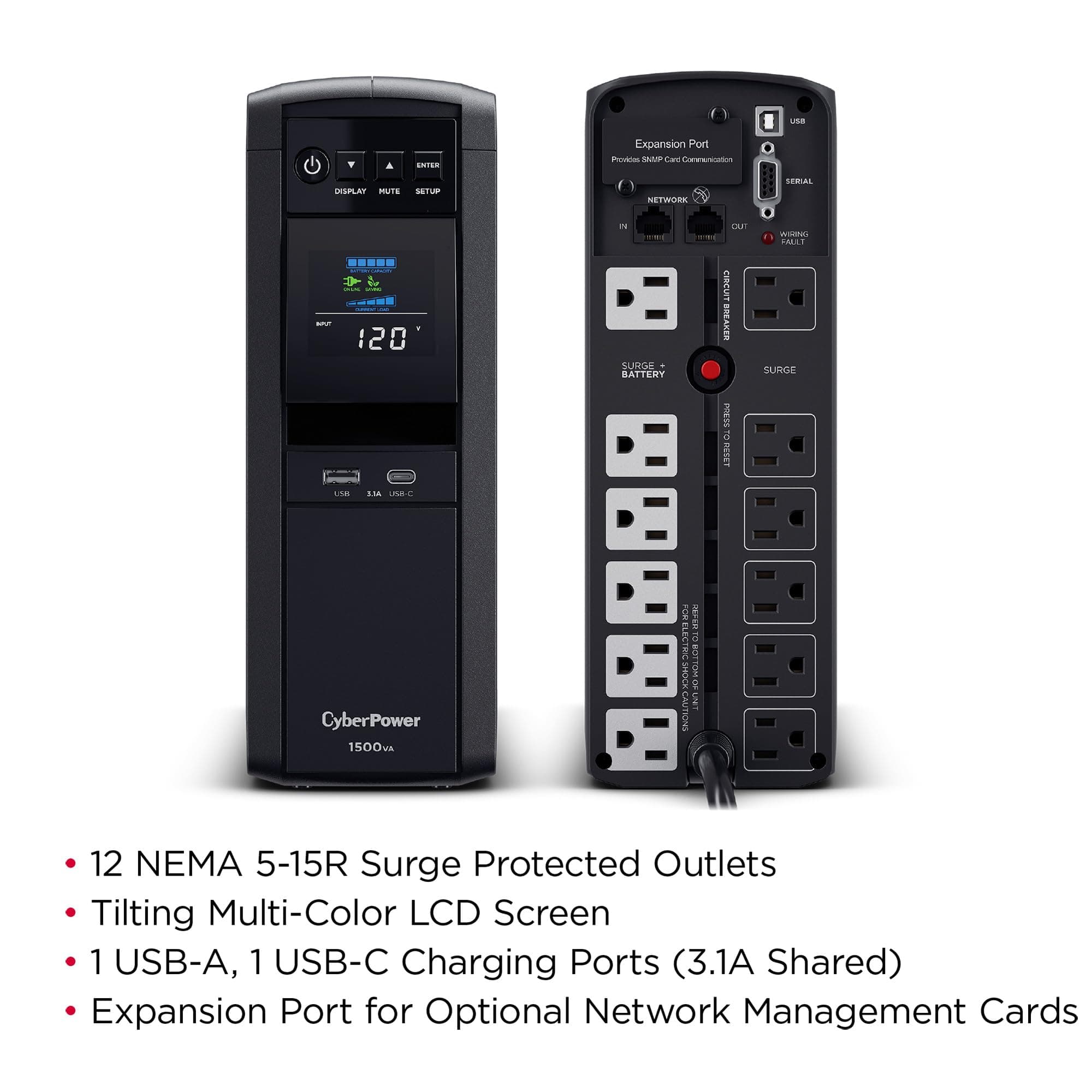 CyberPower CP1500PFCLCD PFC Sinewave UPS Battery Backup and Surge Protector, view 3