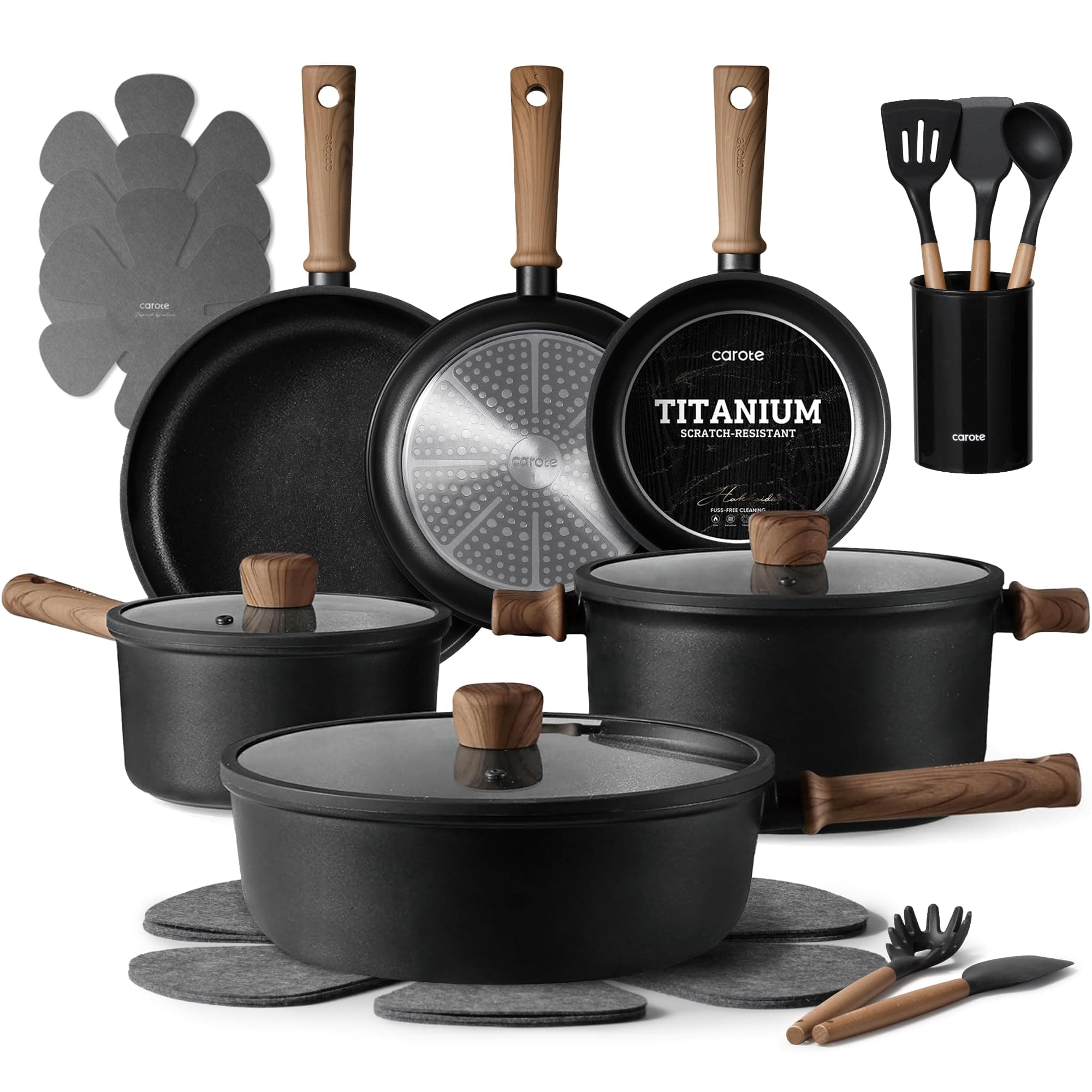 CAROTE Pots and Pans Set Nonstick Cookware Sets 21 Pieces Black