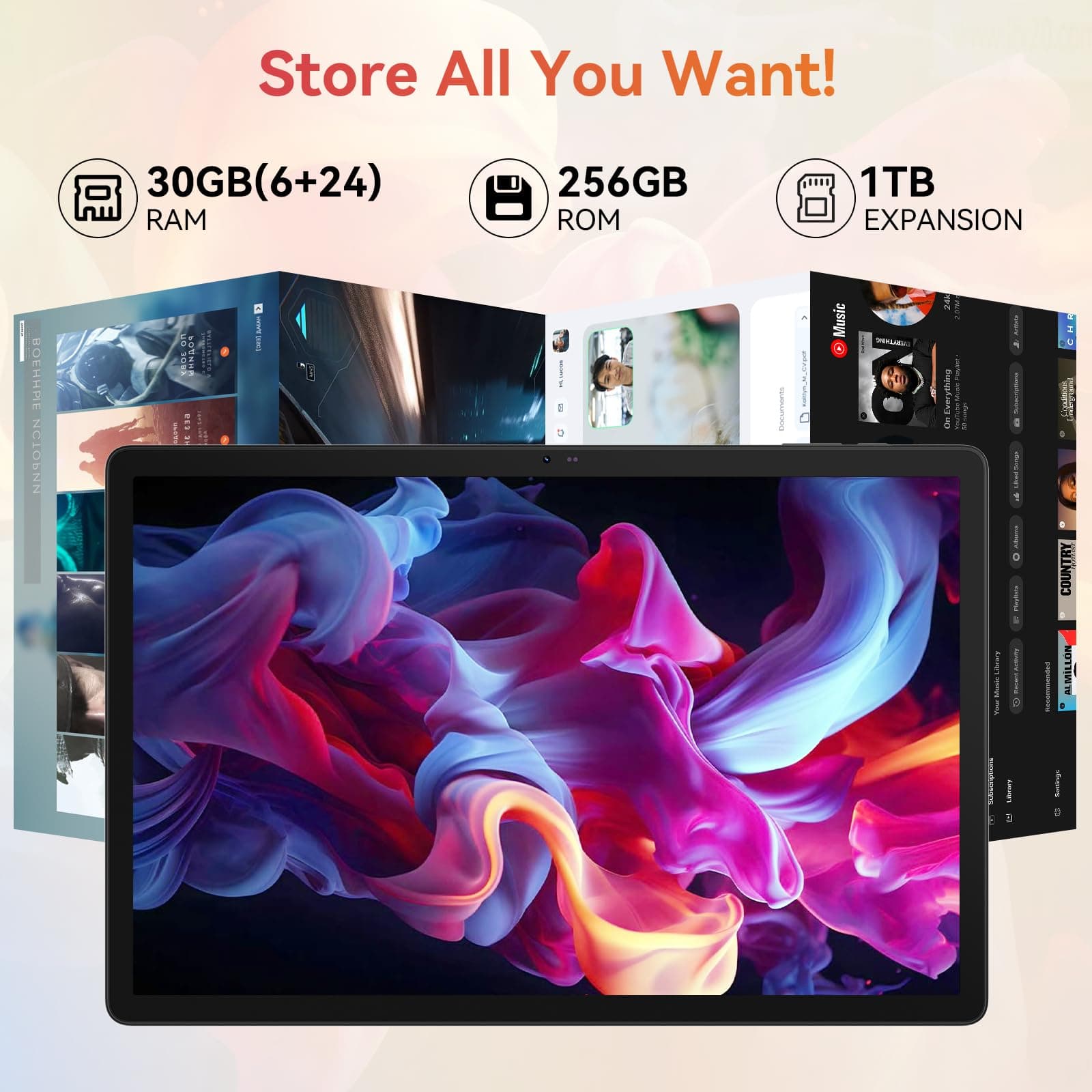 URAO Tablet|14 inch Android 16 Tablet|30GB RAM 256GB ROM |1920 * 1200 IPS FHD|10000mAh 30W Fast Charging|Octa-core Processor|Wi-Fi 6, BT 5.4|Dual Camera with Gemini AI|Keyboard|Stylus|Case|Headphone, view 3