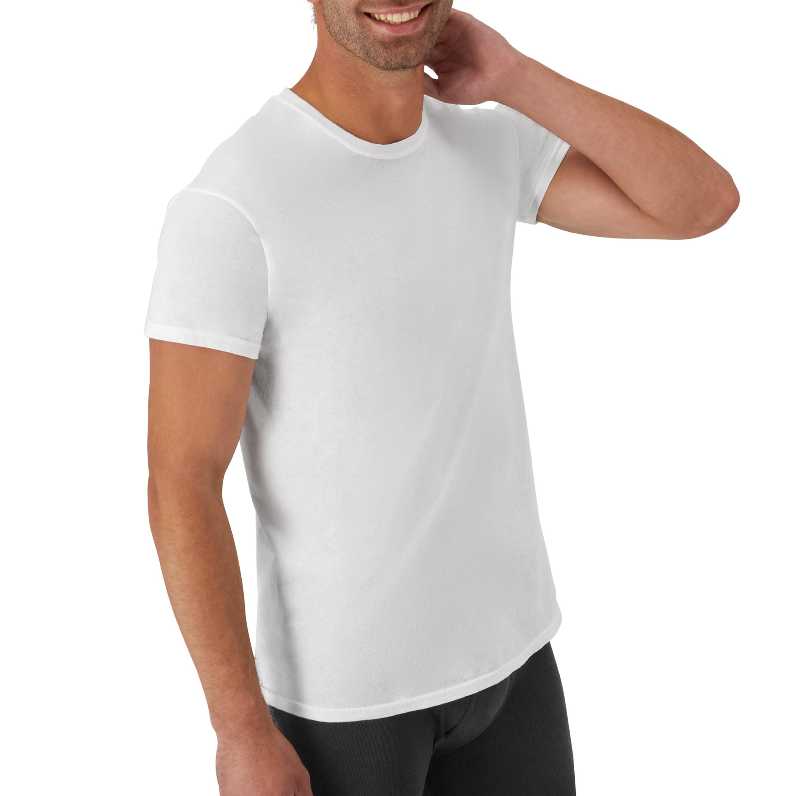 Hanes Mens Cotton, Moisture-wicking Crew Tee Undershirts, Multi-packs, White - 6 Pack, Large US, view 4