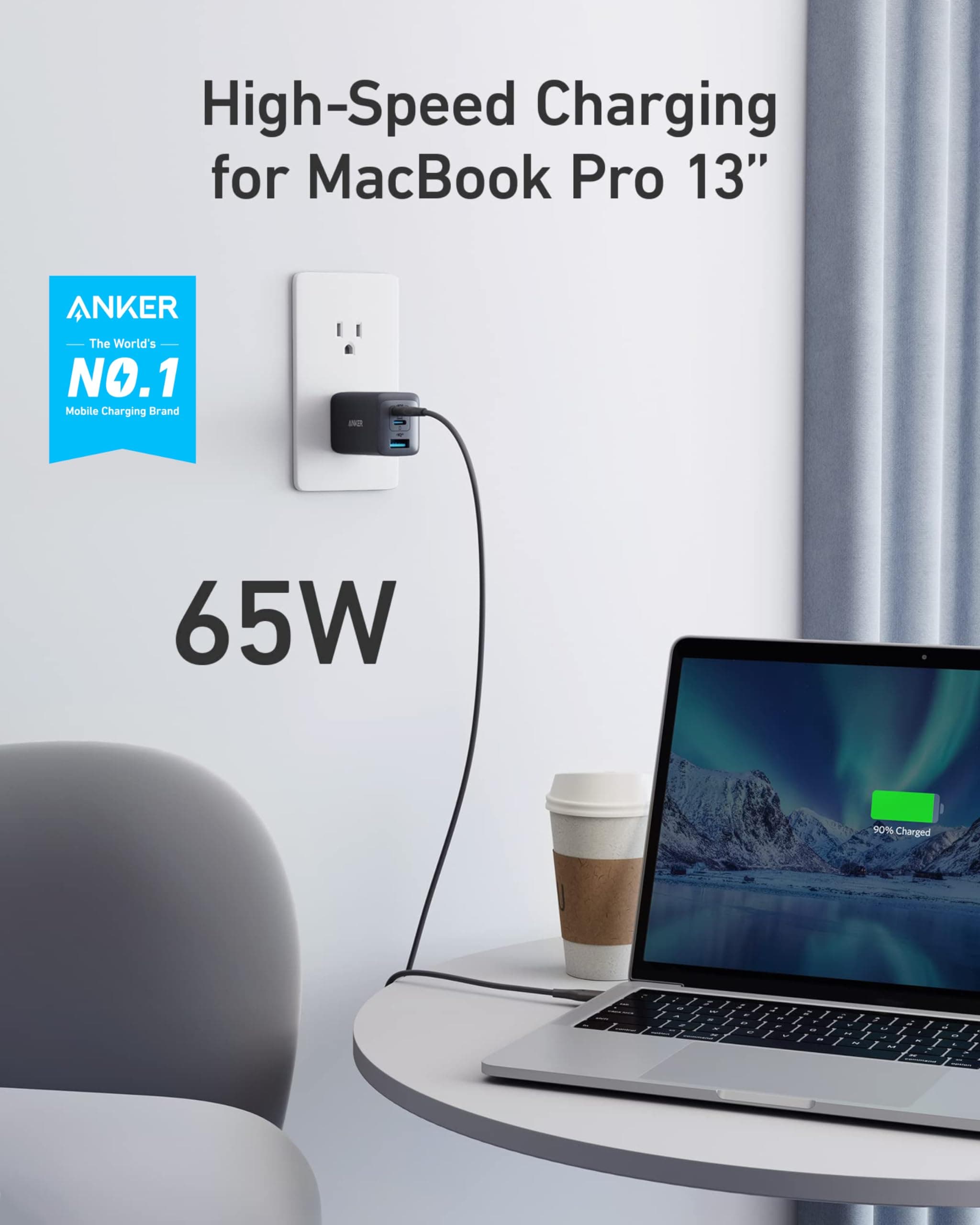 Anker Charger, 65W 3-Port Fast Compact Foldable USB C Charger Block for MacBook Pro/Air, iPad Pro, Galaxy S20, Dell XPS 13, Note 20/10+, iPhone 17 Series, Steam Deck, and More, view 2