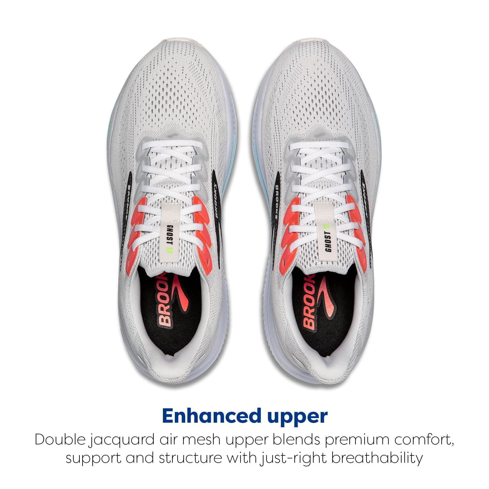 Brooks Men’s Ghost 17 Neutral Running Shoe - White/Pink Clay/Gecko - 10.5 Medium, view 5