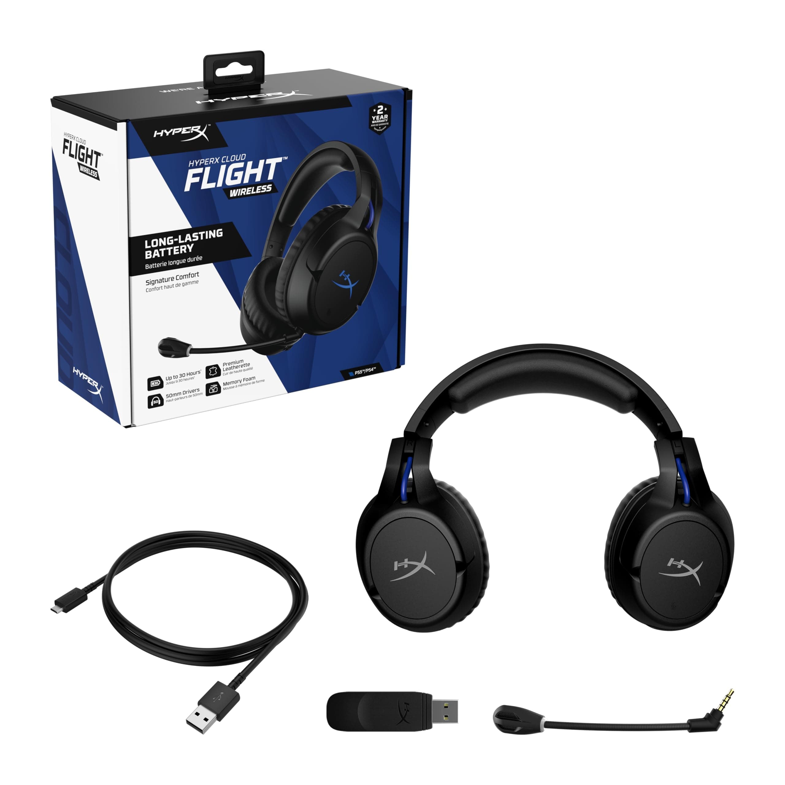 HyperX Cloud Flight – Wireless Gaming Headset for PS5 and PS4, Up to 30-hour battery, Memory foam ear cushions and premium leatherette, Noise-Cancelling Microphone with LED Mic Mute, view 7