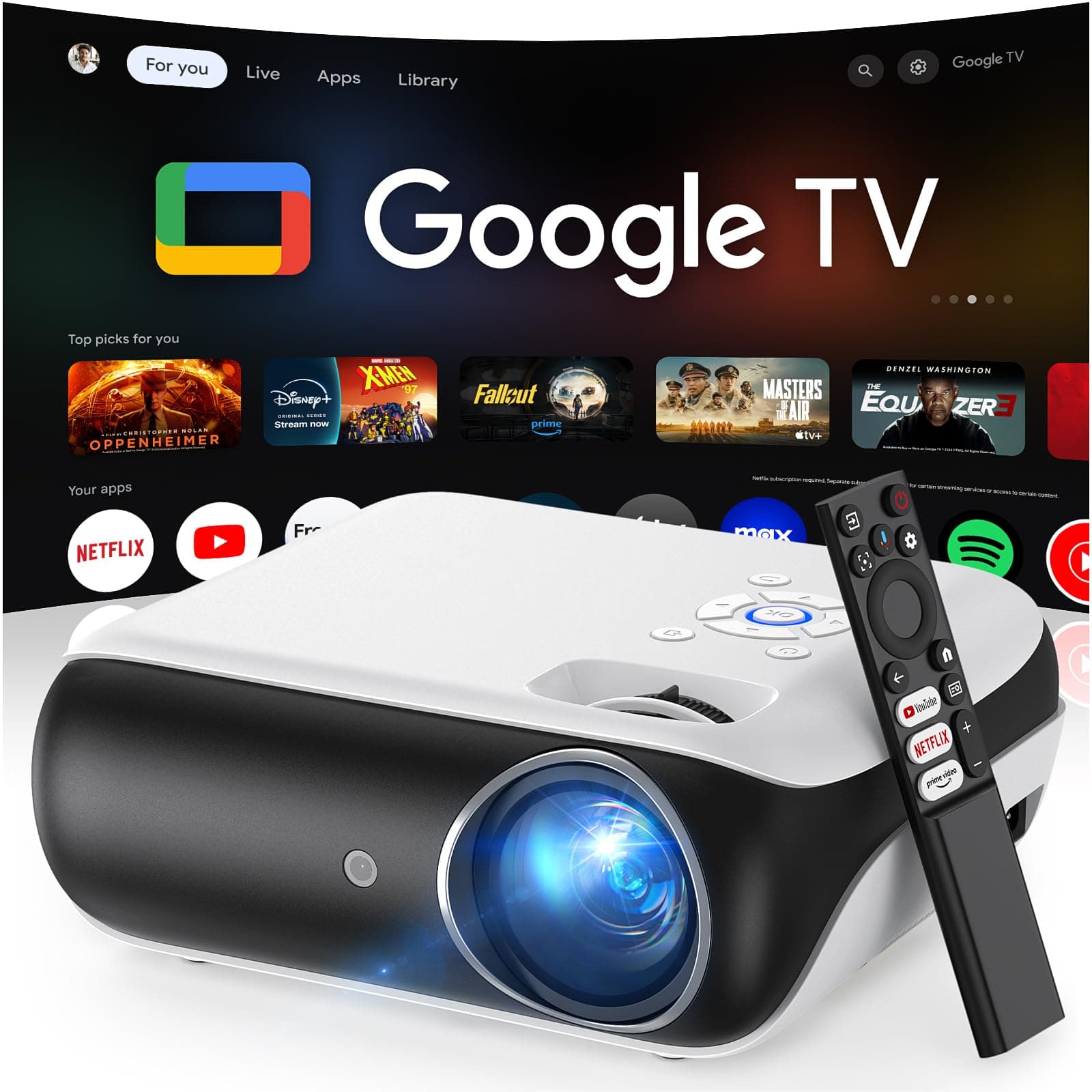 Official Licensed Google TV - HAPPRUN Native 1080P Bluetooth Projector
