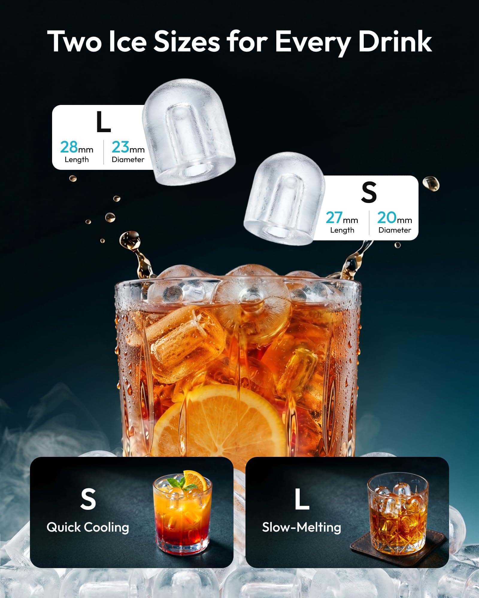 EUHOMY Ice Maker Countertop, 9 Cubes Ready in 6 Mins, 26lbs/24H, Self-Cleaning, Portable Ice Maker Machine with Carry Handle, Basket and Scoop, 2 Sizes of Bullet Ice for Home, Kitchen, Office, view 4