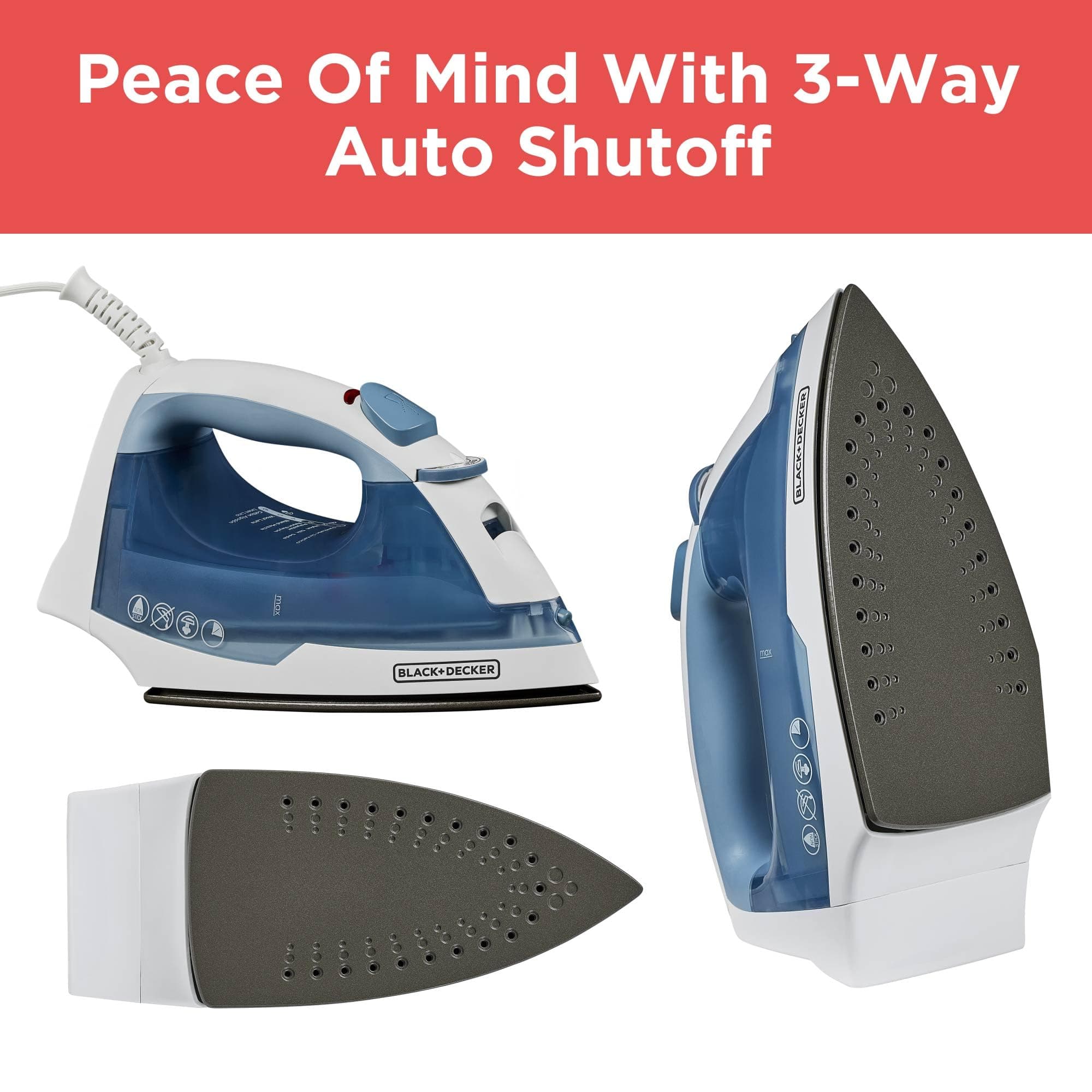 BLACK+DECKER Steam Iron for Clothes with Auto Shutoff & TrueGlide Soleplate, view 7