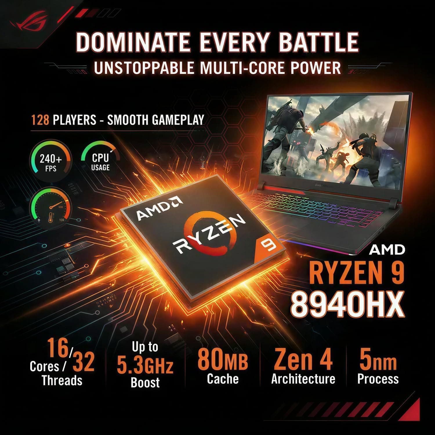 ASUS Latest 2026 ROG Strix G16 Gaming Laptop, 16" FHD 165Hz Display, 16-Core AMD Ryzen 9 8940HX, RTX 5070 Ti, 16GB RAM, 1TB SSD, Eclipse Grey, view 5