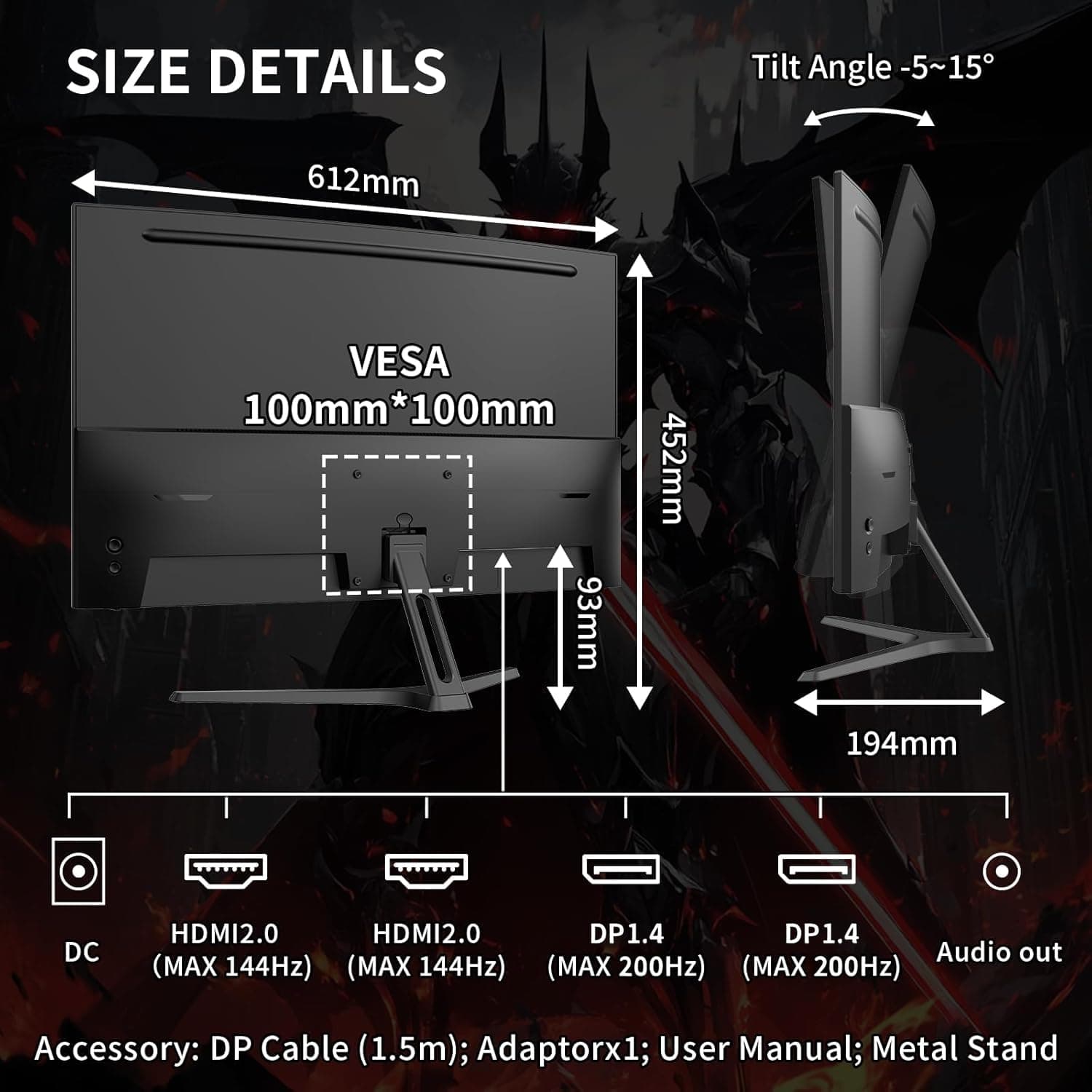 SANSUI 27 Inch WQHD 2560X1440 Curved Gaming Monitor 200Hz MPRT 1ms, view 9