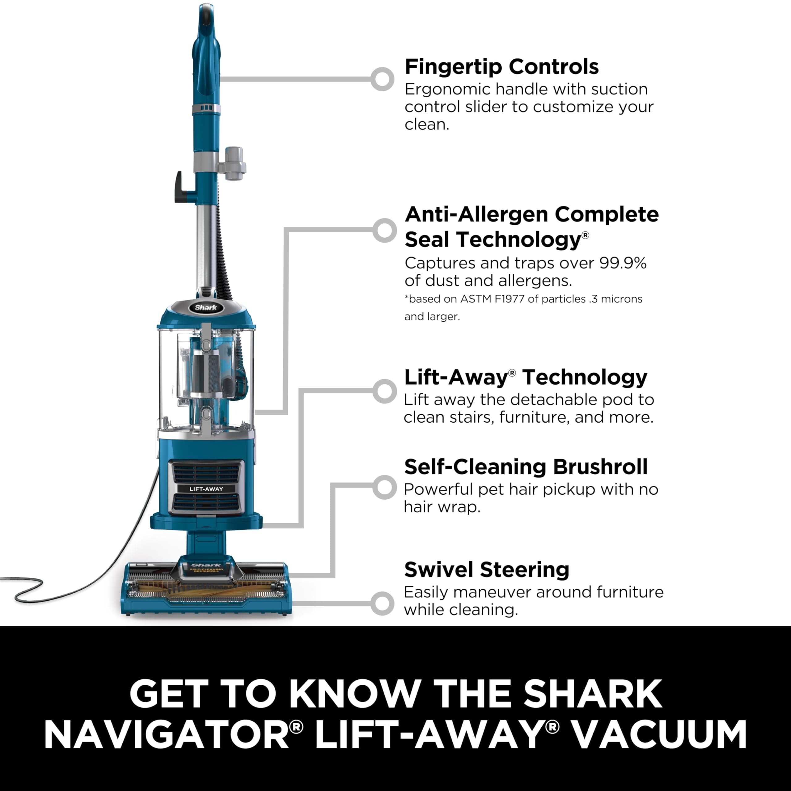 Shark Navigator Lift-Away Vacuum, Self-Cleaning, HEPA, Teal, ZU503AMZ, view 8