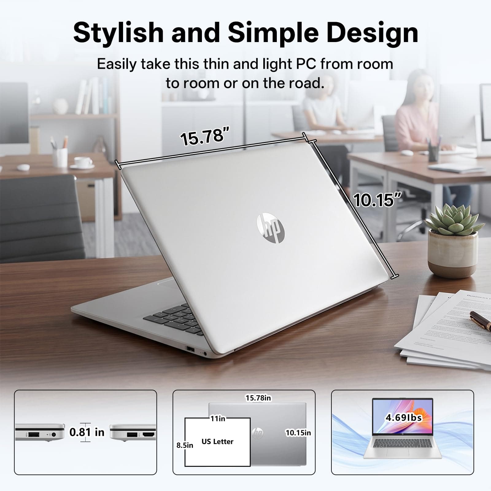 HP 17.3" FHD Copilot AI Laptop PC, AMD Ryzen 7 7730U, 16GB RAM 512GB SSD, view 5