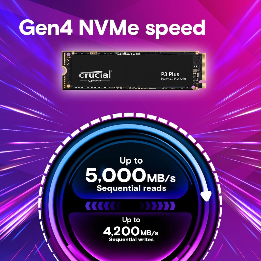 Crucial P3 Plus PCIe Gen4 NVMe 2TB SSD, Up to 5,000MB/s Read, Laptop & Desktop (PC) Compatible, Solid State Drive – CT2000P3SSD8, view 2