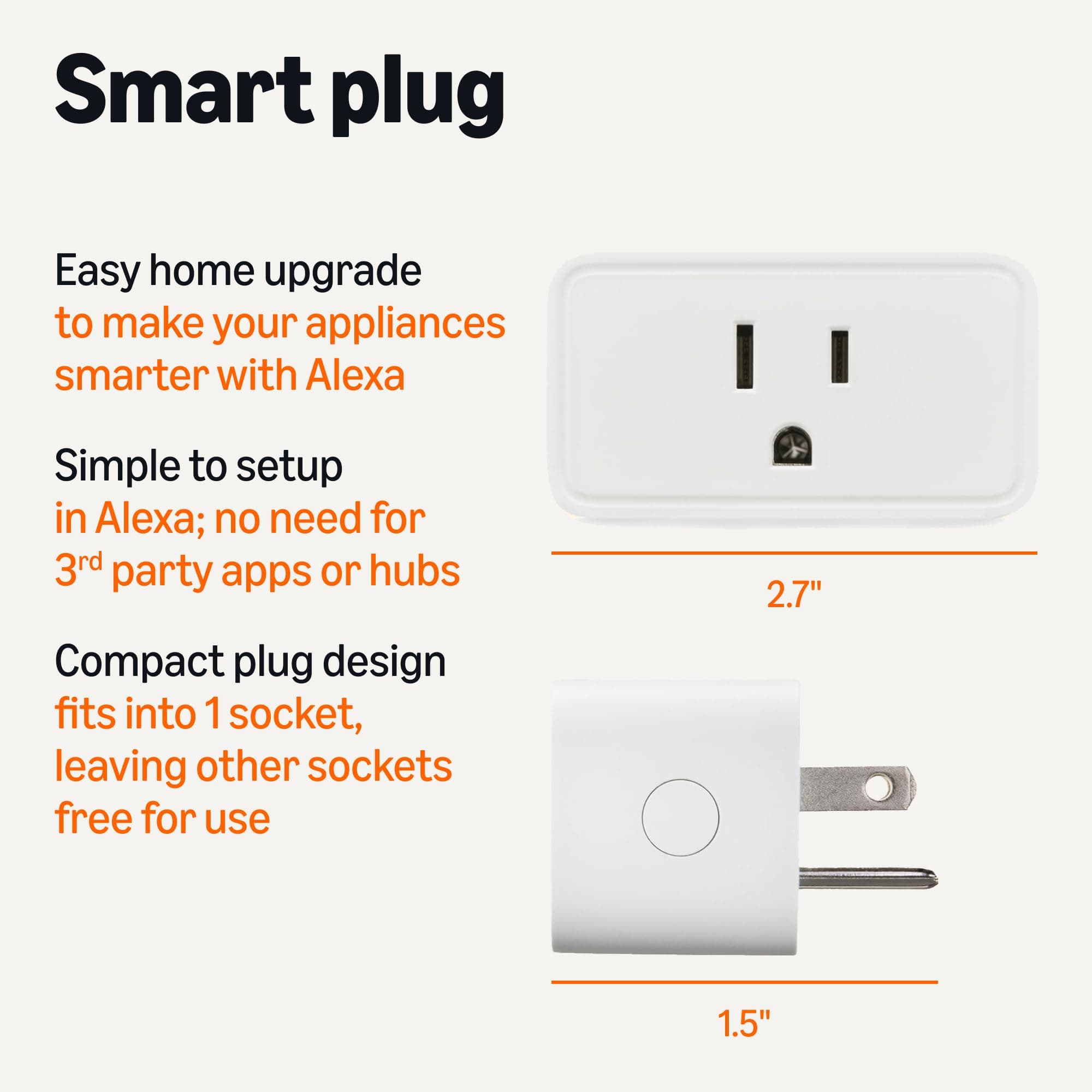Amazon Basics Smart Plug, Works with Alexa Only, Voice Control, Remote APP Control, Schedule, Compact Design, Versatile, 2.4 GHz Wi-Fi, No Hub Required, 4-Pack, White, view 2