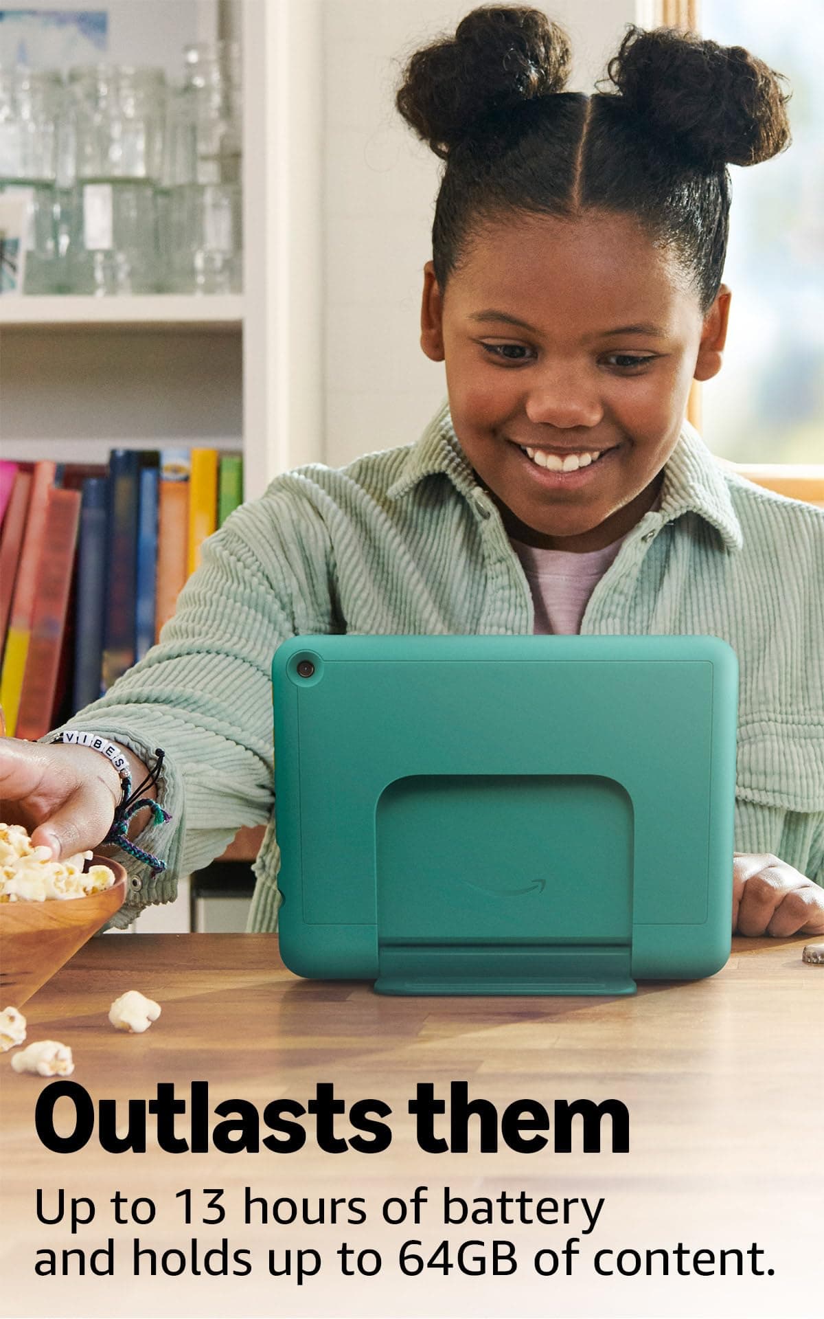 Amazon Fire HD 8 Kids Pro tablet, ages 6-12. Bright 8" HD screen, includes ad-free content, parental controls, 13-hr battery, slim case for older kids, 64GB, Hello Teal, (2024 release), view 7