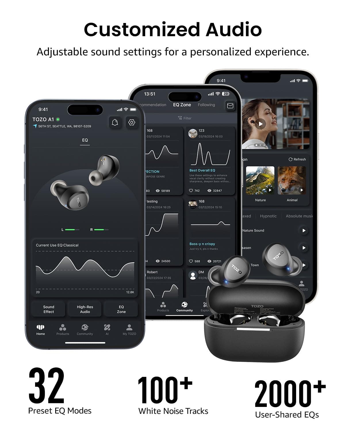 TOZO A1 Wireless Earbuds Bluetooth 5.3 Light Weight in Ear Headphones, view 9