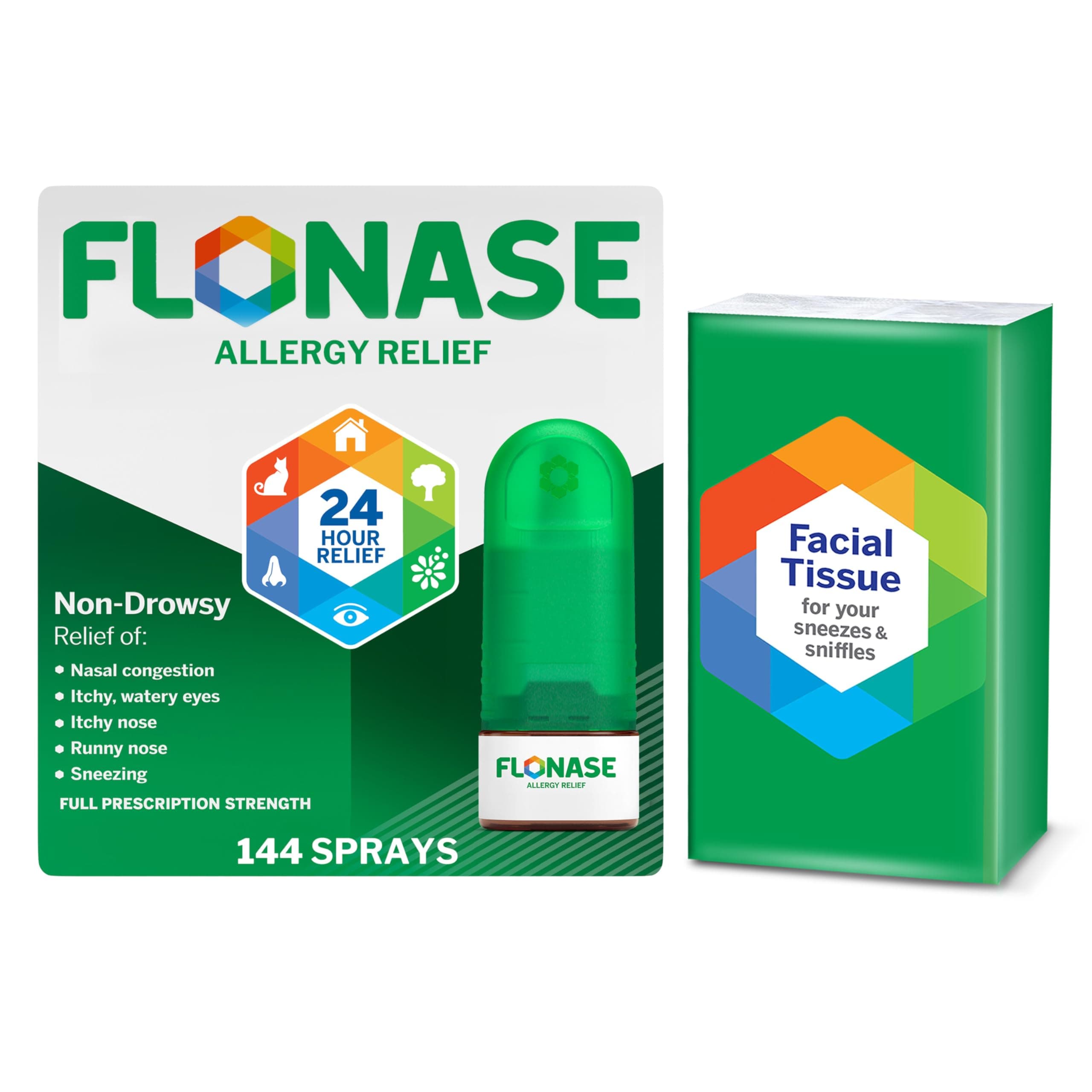 Flonase Nasal Spray for Allergy Relief, Tissues Included, 144 Sprays