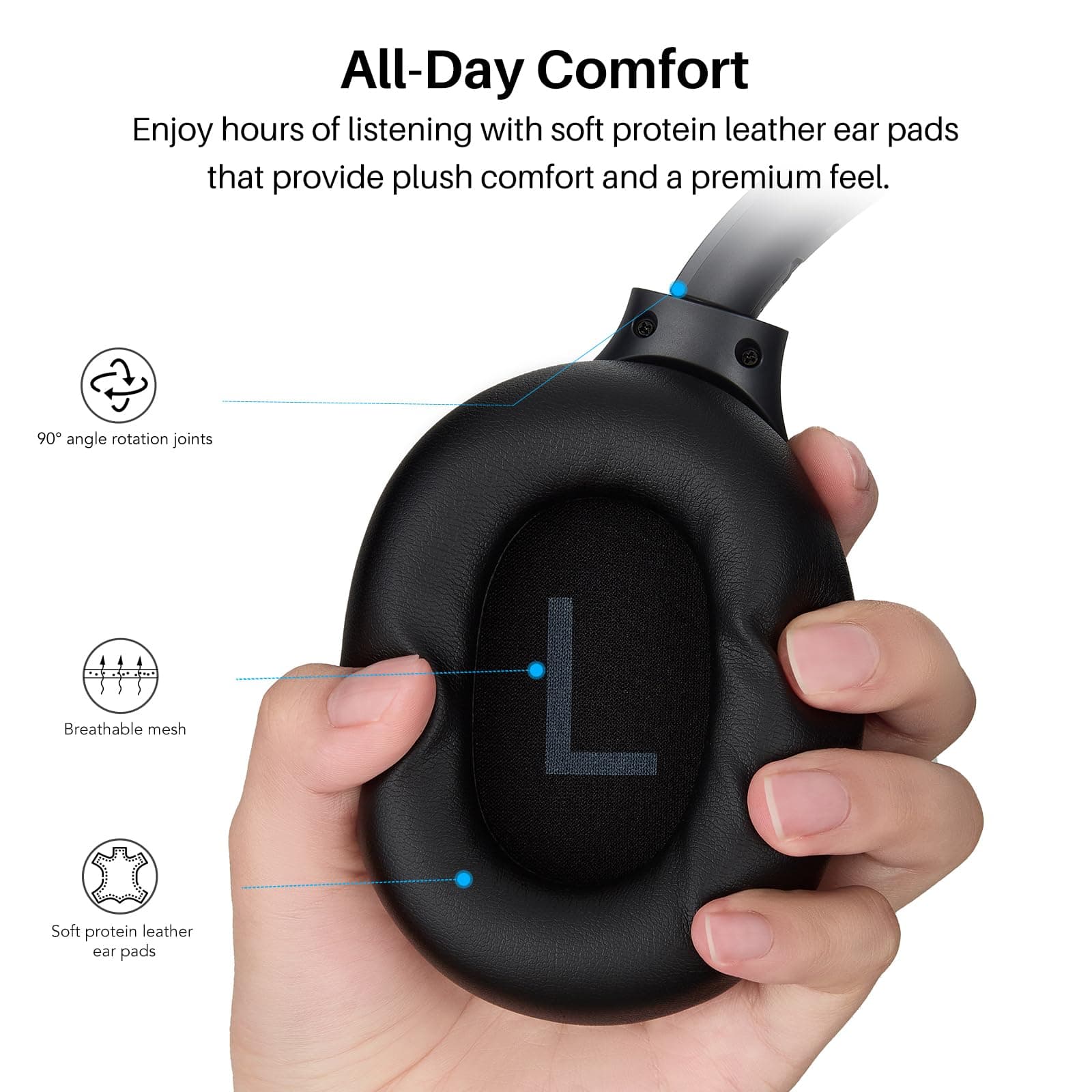 TOZO HT3 Hybrid Noise Cancelling Wireless Headphones, 90H Over Ear Headset, view 8