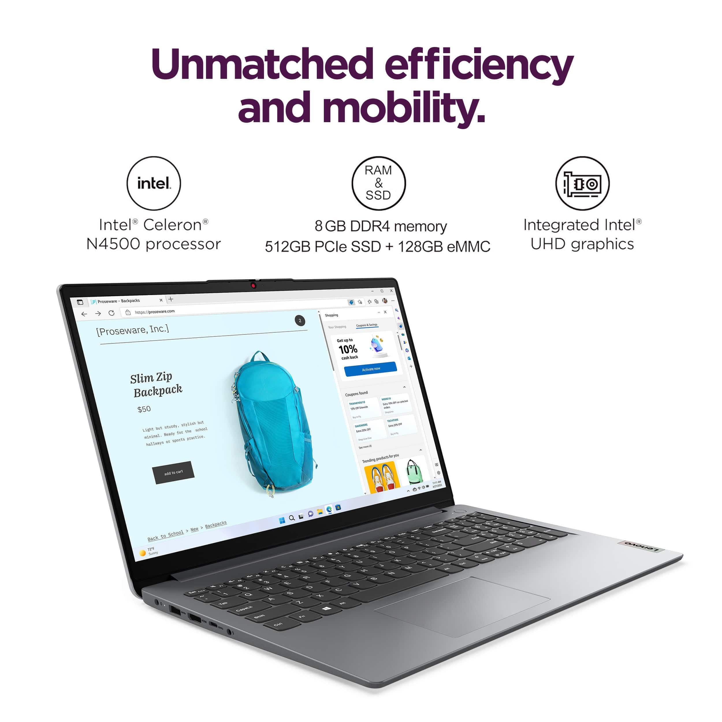 Lenovo IdeaPad Laptop Computer, 15.6" Anti-Glare, Intel Core CPU, 8GB RAM, view 4