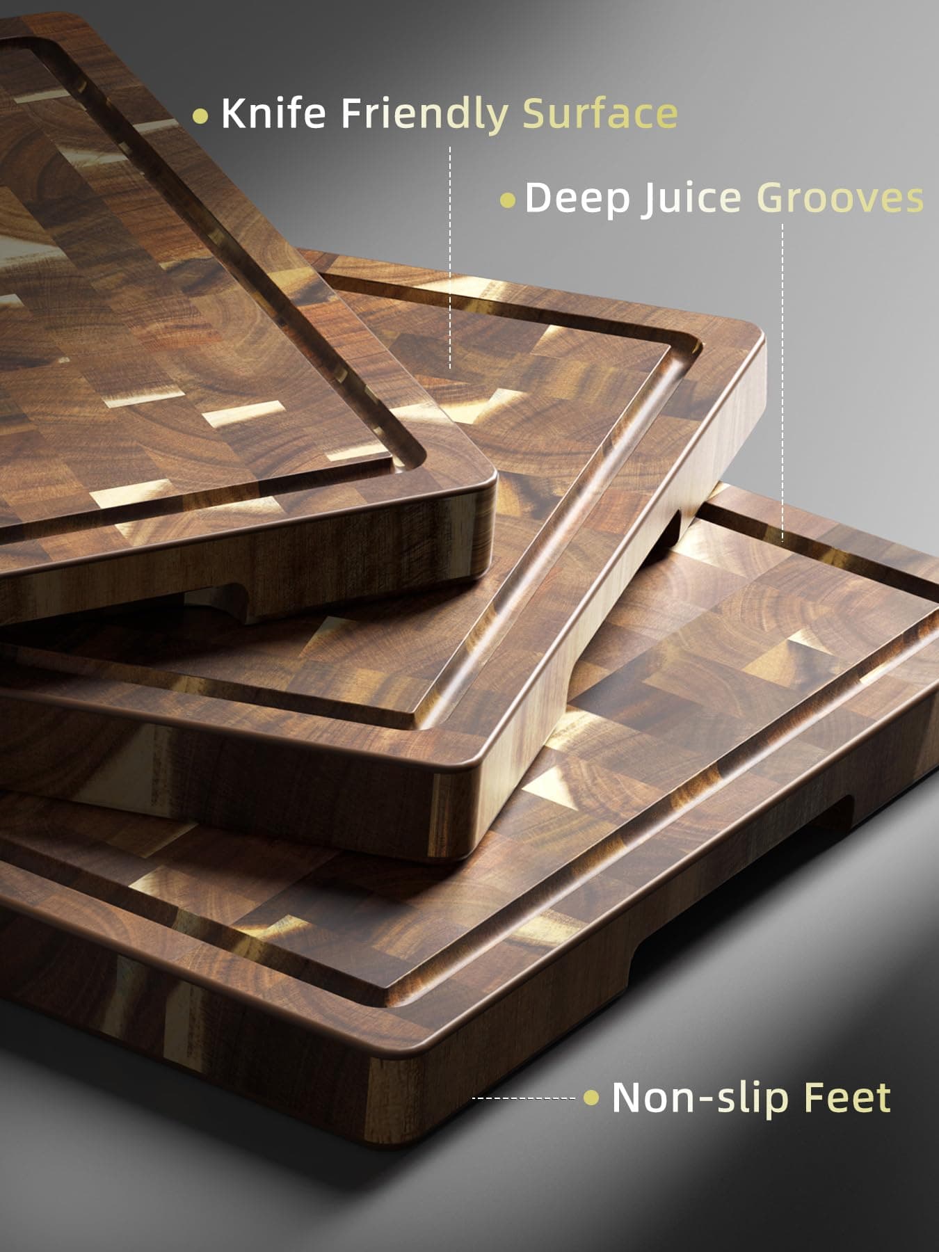 HOSHANHO 3 Packs Cutting Board Set, Extra Large Acacia Wood Cutting Boards, view 3