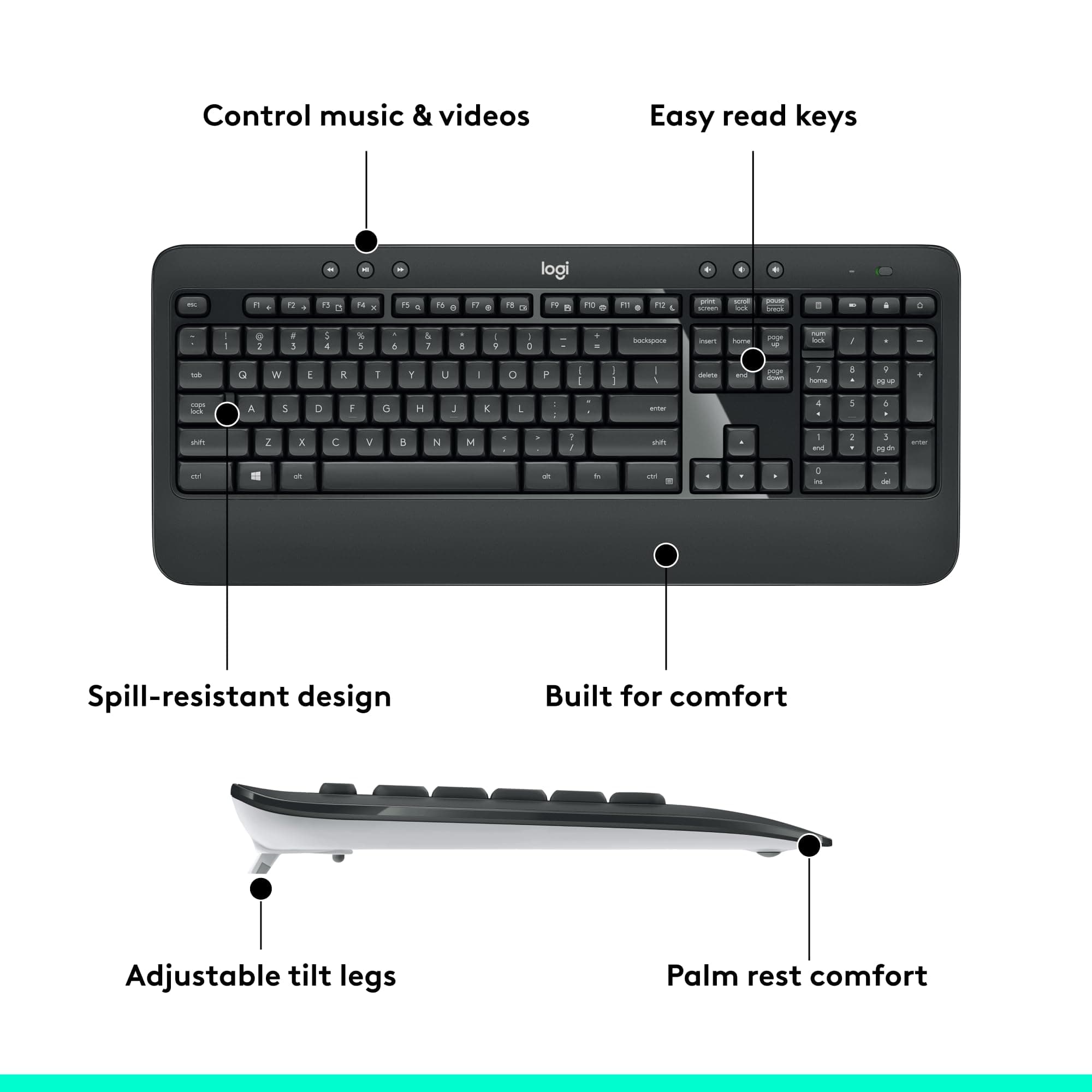 Logitech MK540 Full Size Advanced Wireless Keyboard and Mouse Combo, view 7