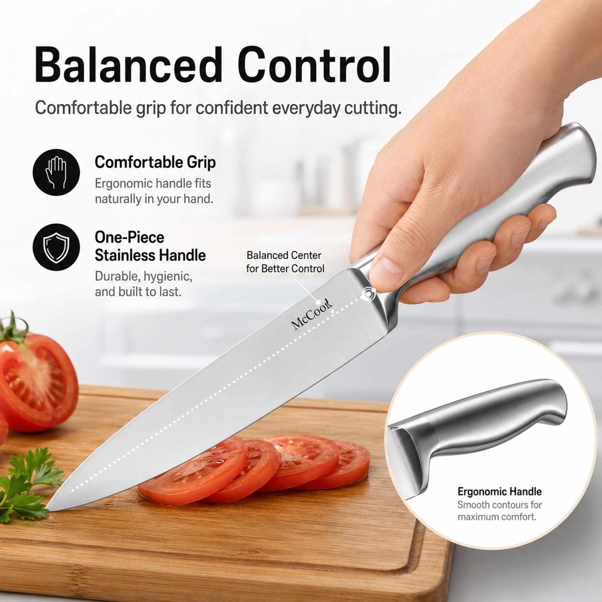 McCook Kitchen Knife Set 15PC Knife Block Set w Built-in Sharpener, view 6