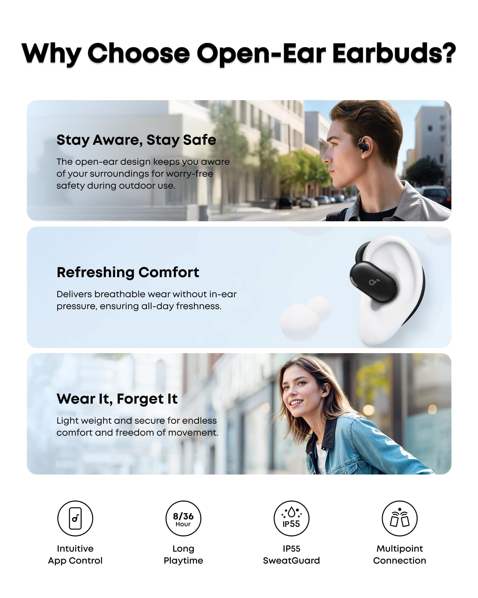 Soundcore V20i by Anker Open Ear Earbuds, Open Ear Headphones True Wireless, view 7