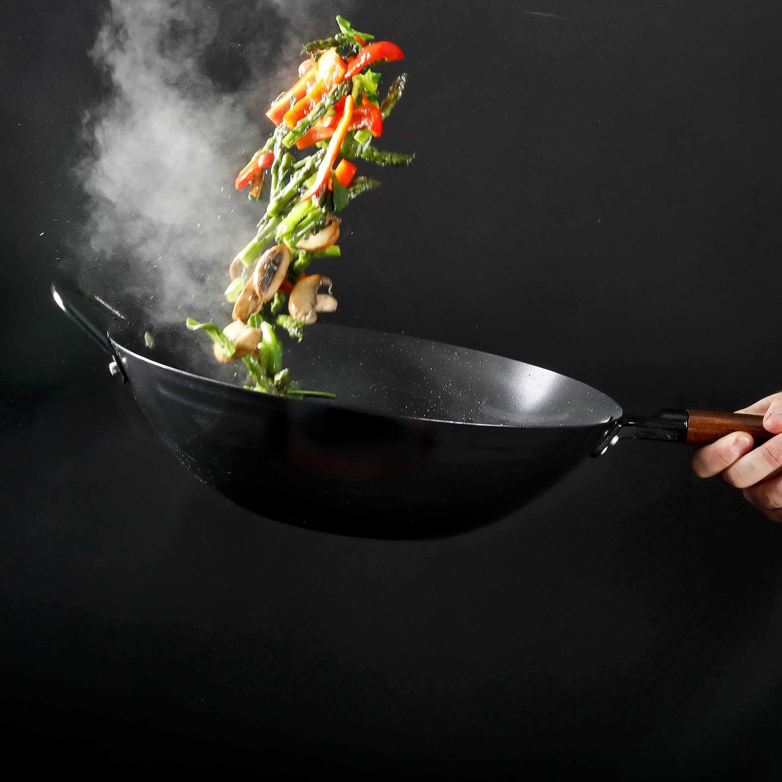 Babish 14 Inch Carbon Steel Wok Pan, Flat Bottom Stir Fry Pan, Induction, view 6