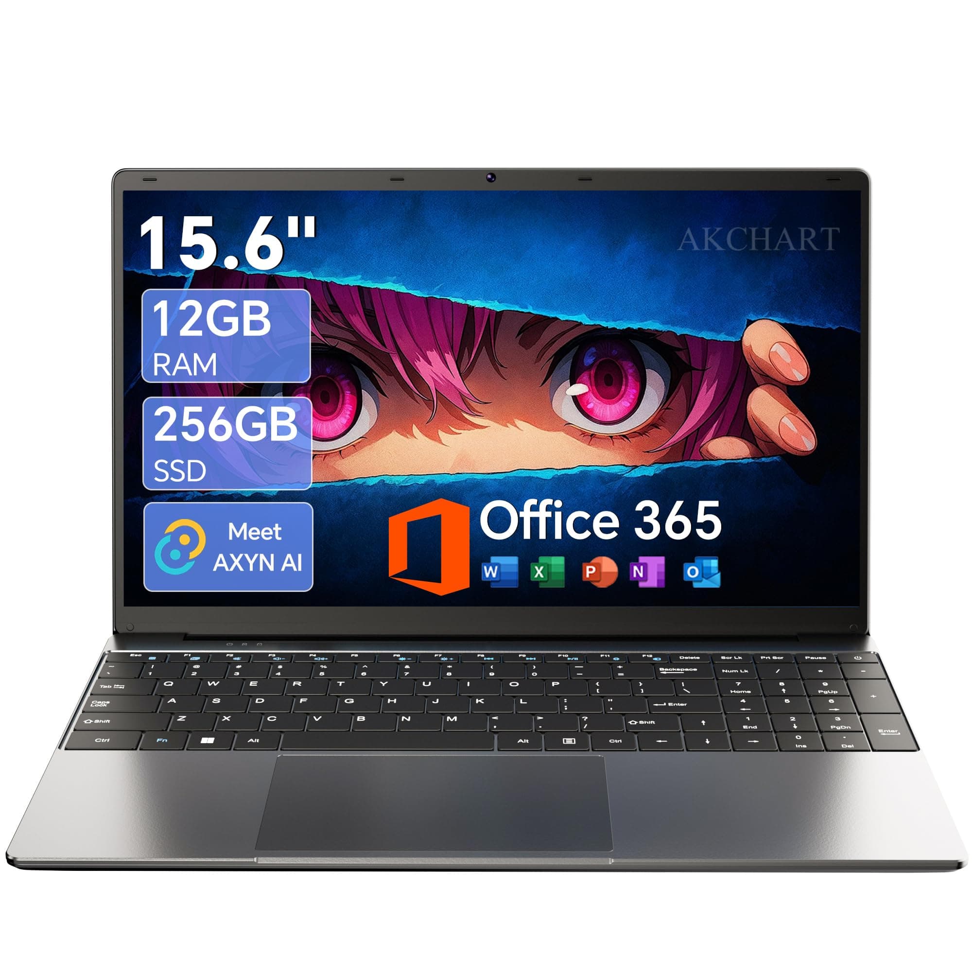 AKCHART 15.6'' AI Laptop with Office 365 12GB RAM 256GB SSD Win 11 Laptops