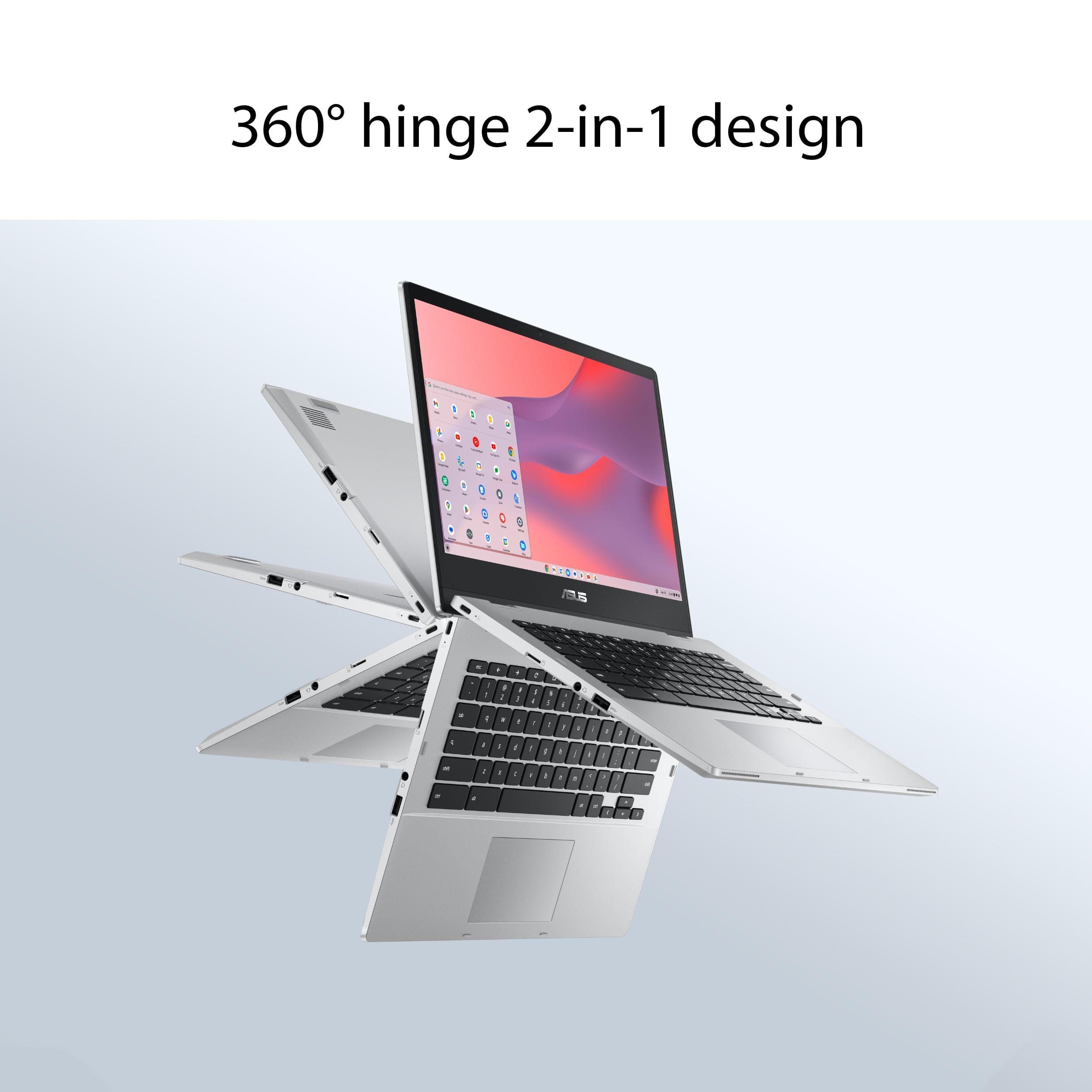 ASUS Chromebook Flip CX1 Convertible Laptop, 14" FHD NanoEdge 360-degree Touchscreen, Intel Celeron N4500 Processor, 128GB eMMC Storage, 8GB RAM, ChromeOS, Transparent Silver, CX1400FKA-AS88FT, view 2