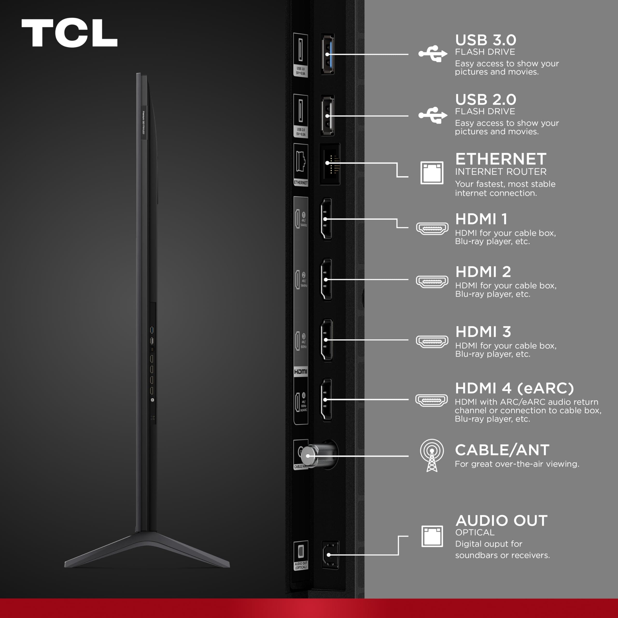 TCL 65-Inch QM64L Series | Mini LED QLED 4K HDR Gaming TV for Sports & Movies | 65QM64L, 2026 | 144Hz VRR, Dolby Vision Atmos, Alexa+ Voice Remote, Amazon Exclusive Smart Fire TV, view 6