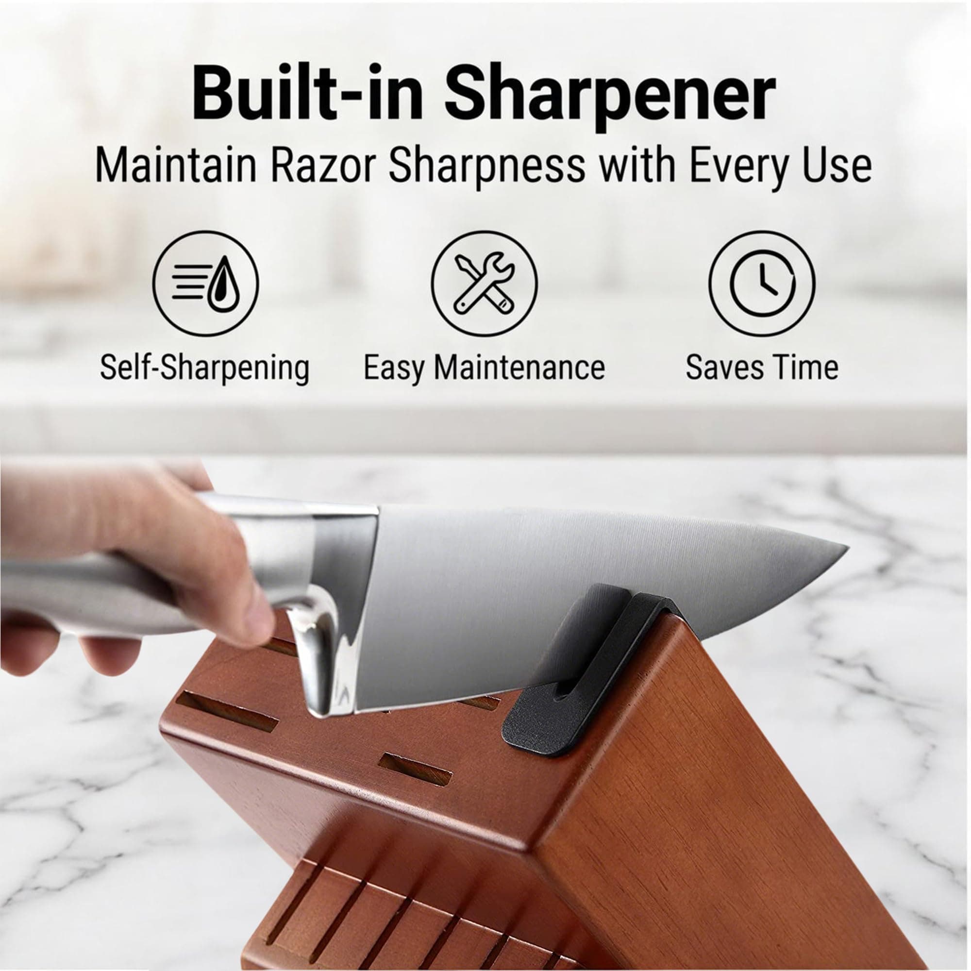 McCook Kitchen Knife Set 15PC Knife Block Set w Built-in Sharpener, view 3