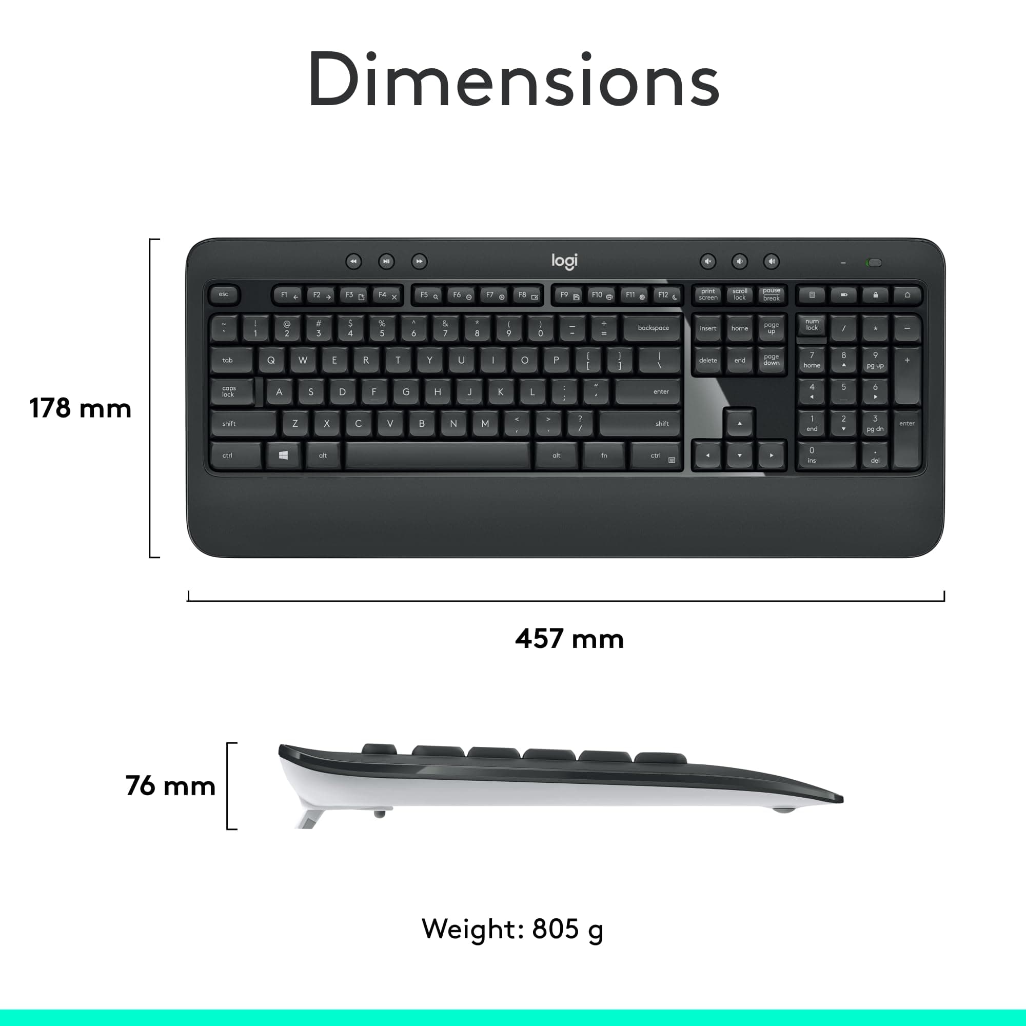 Logitech MK540 Full Size Advanced Wireless Keyboard and Mouse Combo, view 8