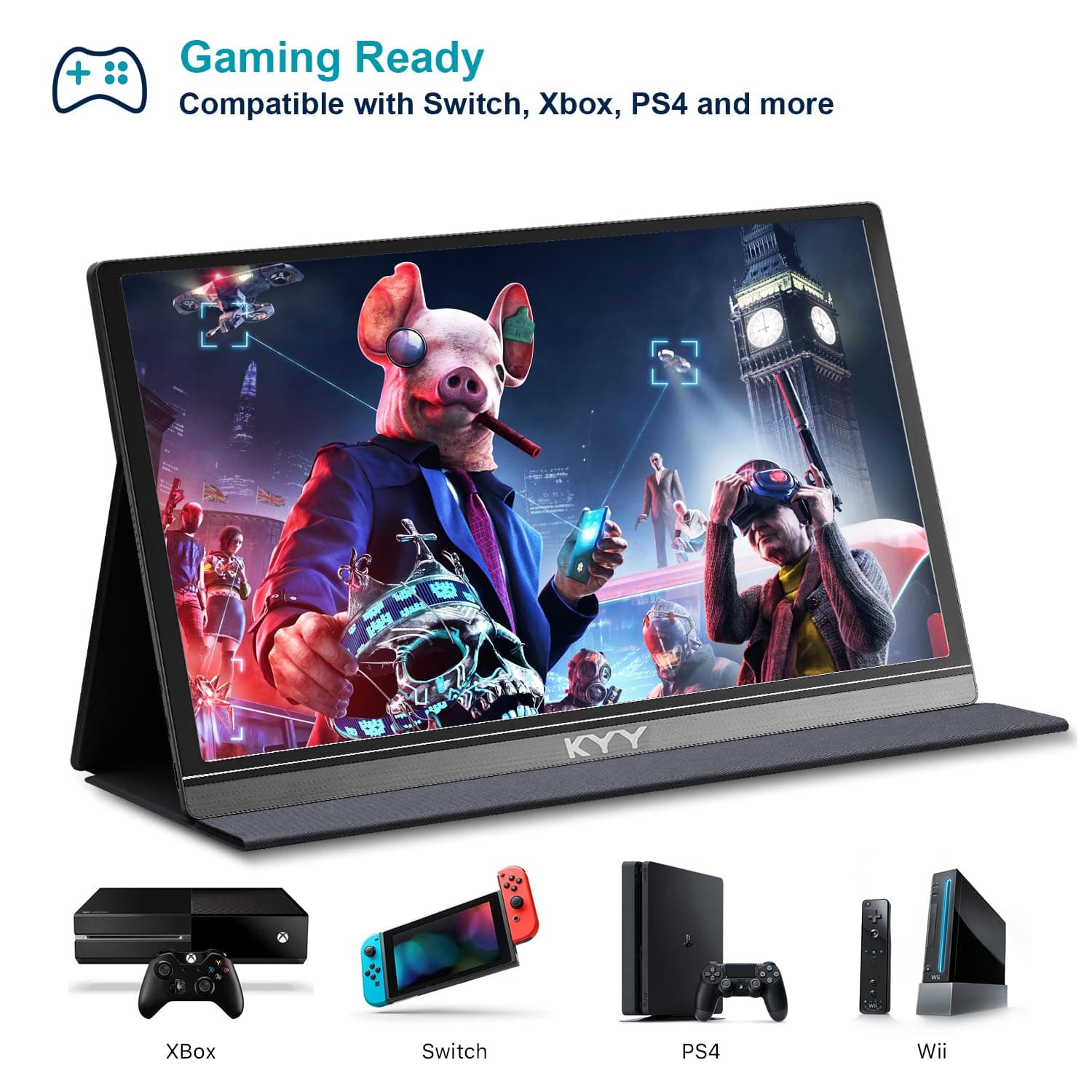 KYY Portable Monitor 15.6" 1080P Computer Monitor Screen Extender w/Cover, view 3