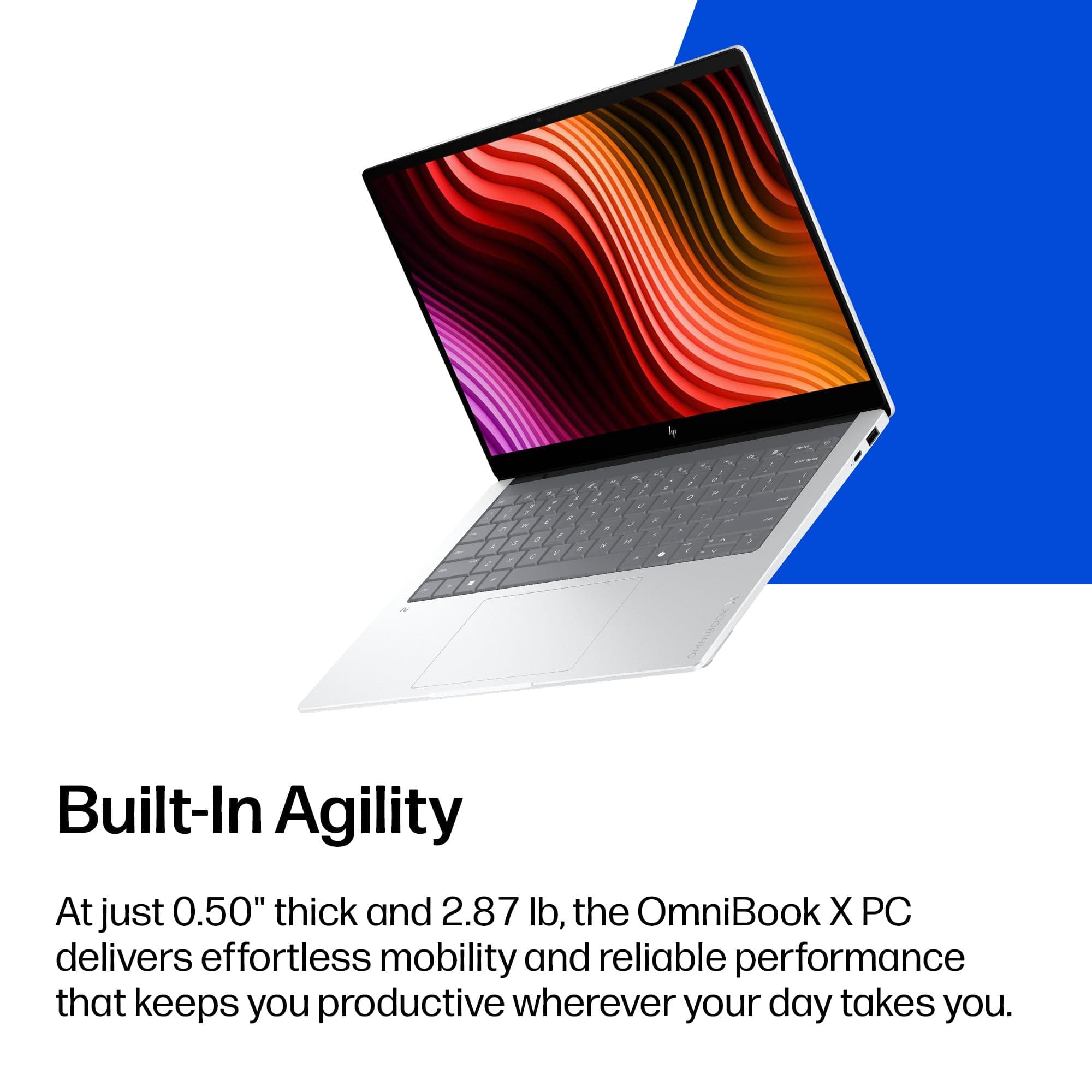 HP OmniBook X 14 inch Next Gen AI PC, 3K Touchscreen, Intel® CORE™ Ultra 7 Processor 356H, 24 GB RAM, 1 TB SSD, Intel Graphics, Windows 11 Home, Glacier Silver, 14-ka0099nr (2026), view 9