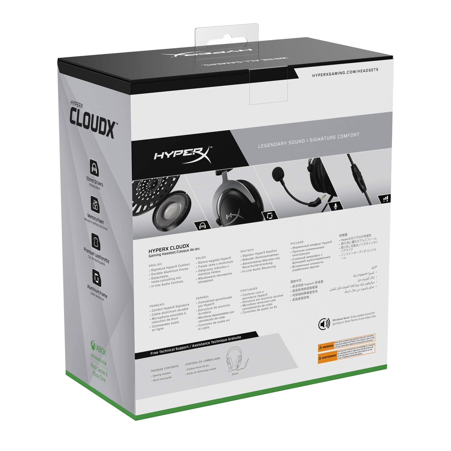 HyperX CloudX, Official Xbox Licensed Gaming Headset, Compatible with Xbox One and Series X|S, Memory Foam Ear Cushions, Detachable Noise-Cancelling Mic, in-line Audio Controls,Black/ Silver, view 8