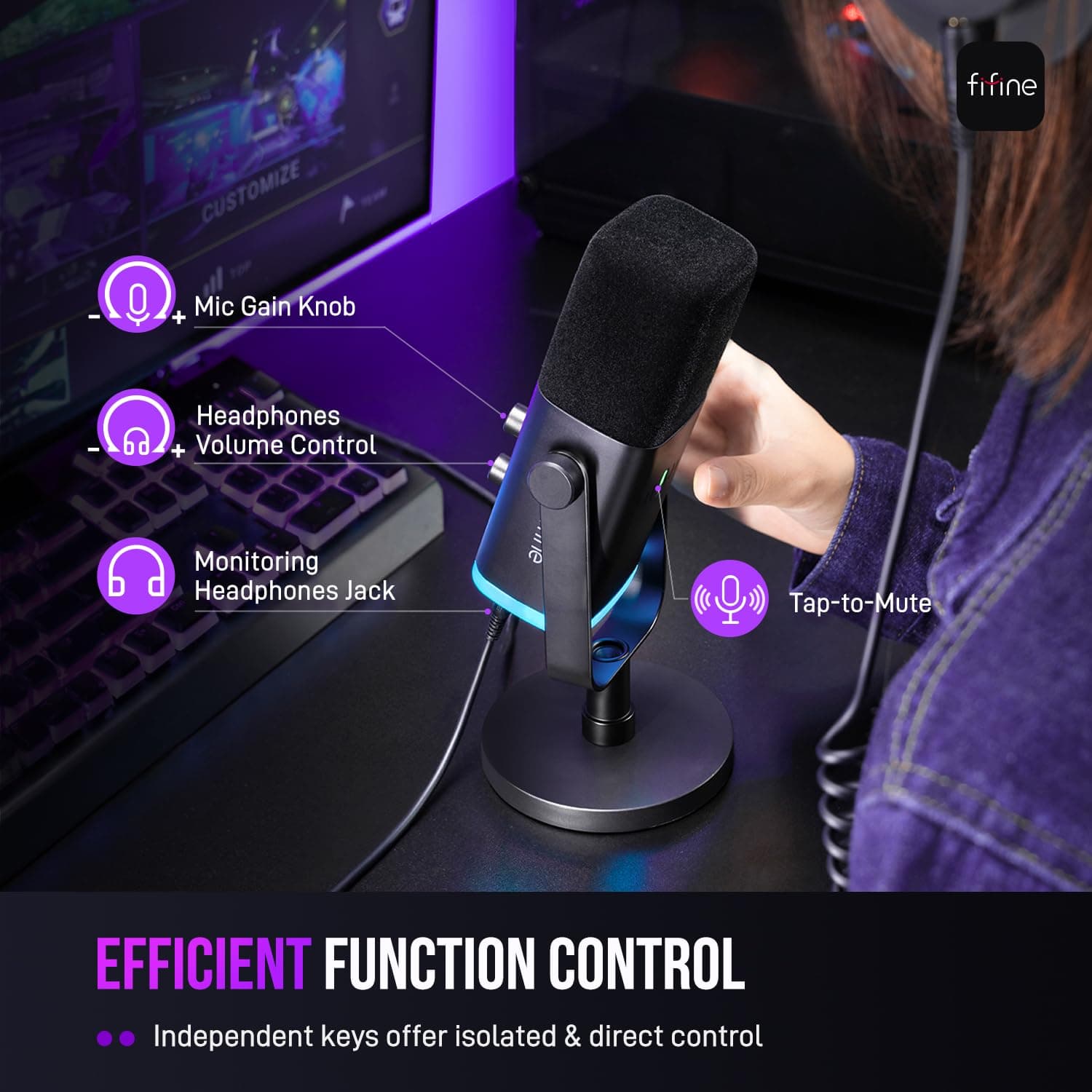FIFINE AmpliGame AM8 USB/XLR Dynamic Microphone for Gaming Streaming, view 8