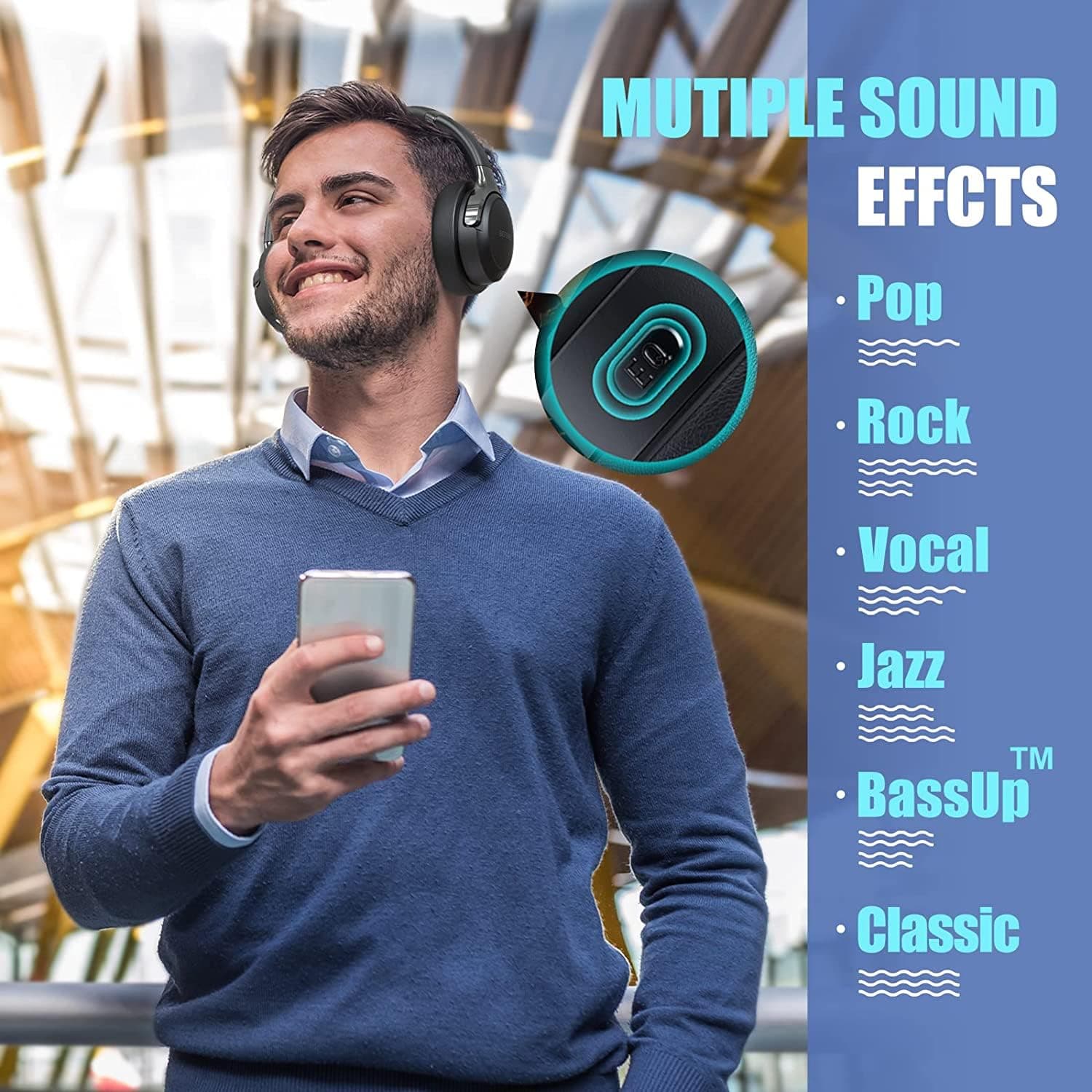 BERIBES Bluetooth Headphones Over Ear Wireless HiFi Stereo Headsets 65H 6EQ, view 2