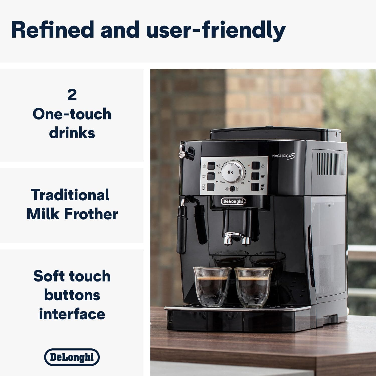 De'Longhi Magnifica S Automatic Espresso Machine with Milk Frother for Hot Coffee Drinks Recipes, Soft-Touch Control Panel, Black, ECAM22110B, view 2
