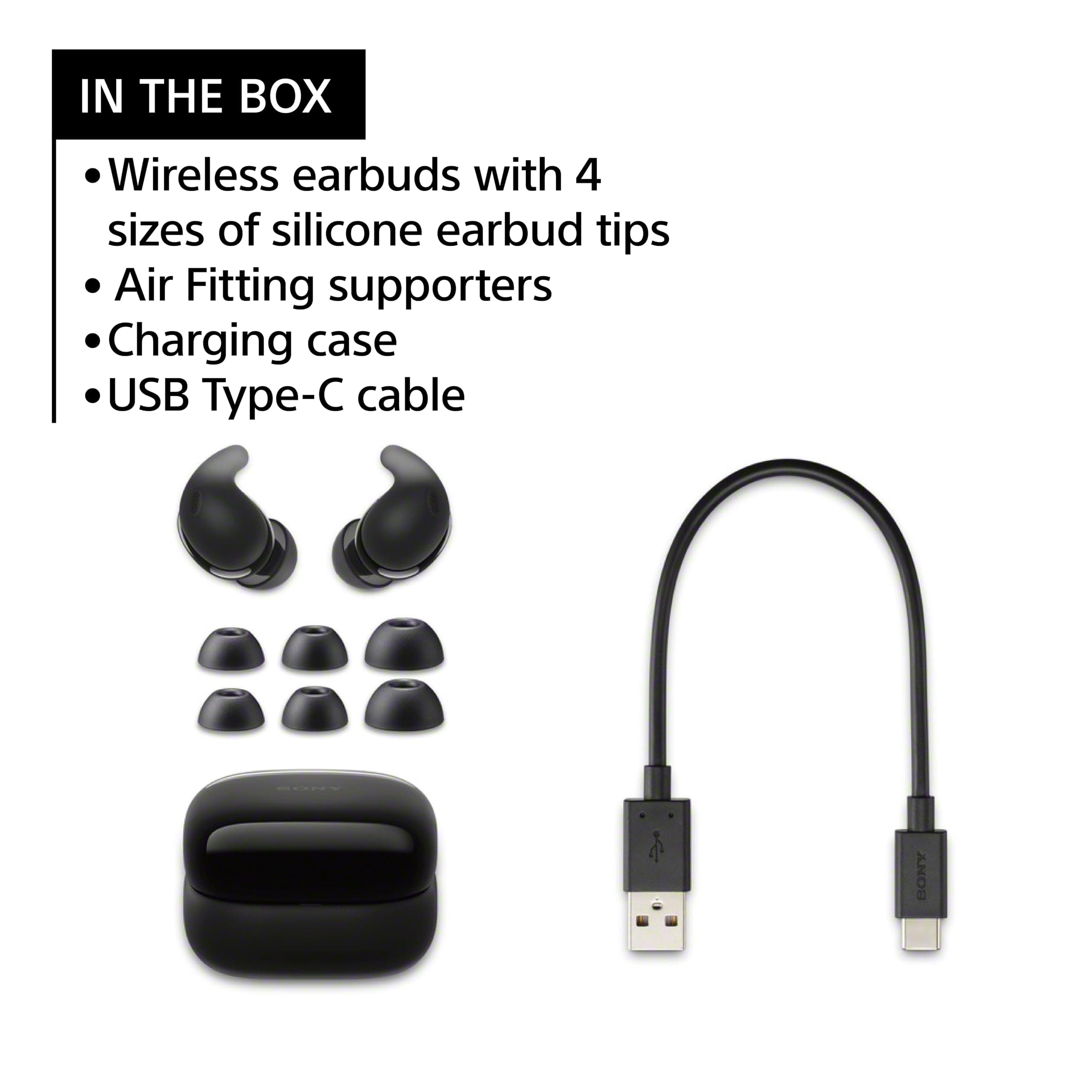 Sony LinkBuds Fit Truly Wireless Noise Cancelling Earbud Headphones, Black, view 6