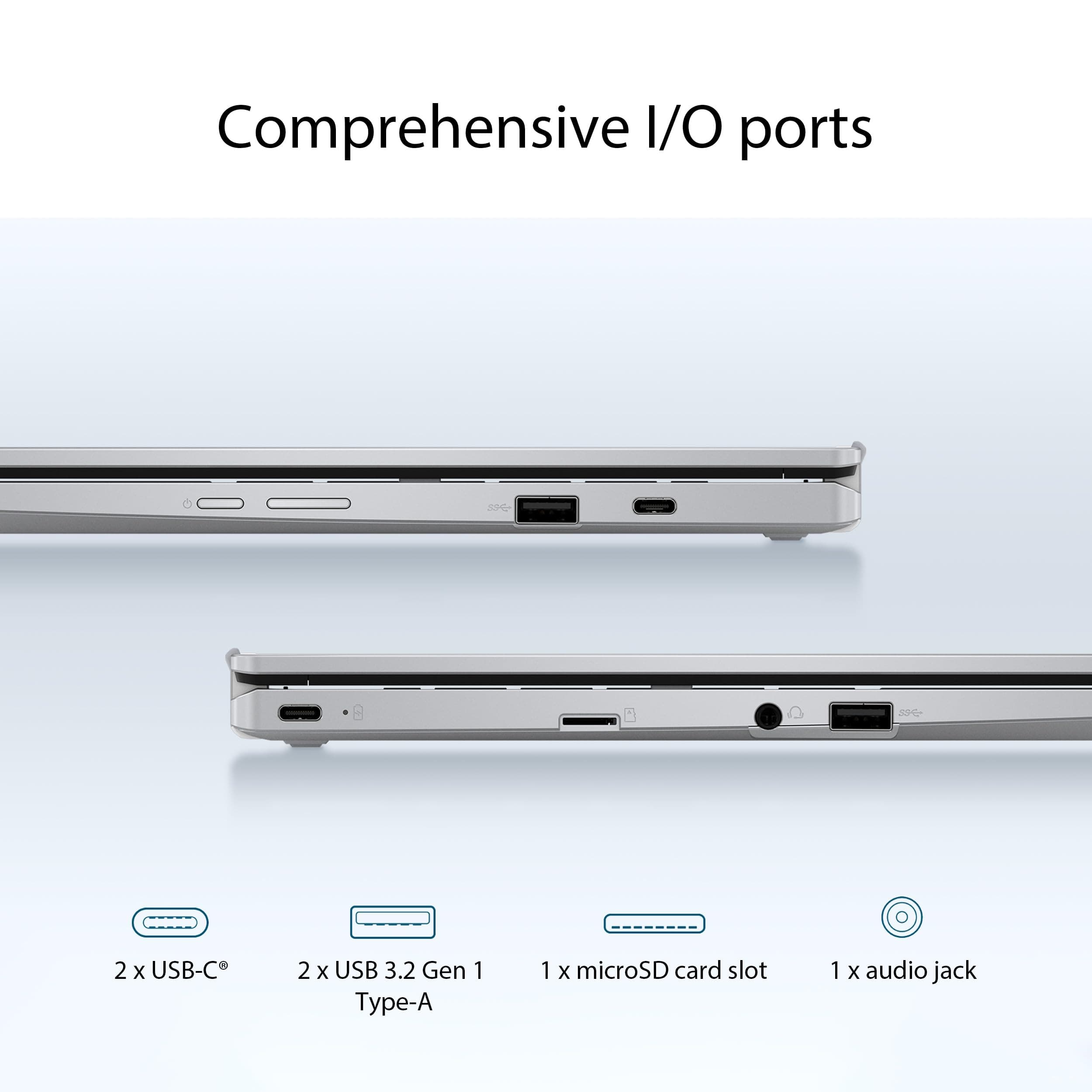 ASUS Chromebook Flip CX1 Convertible Laptop, 14" FHD NanoEdge 360-degree Touchscreen, Intel Celeron N4500 Processor, 128GB eMMC Storage, 8GB RAM, ChromeOS, Transparent Silver, CX1400FKA-AS88FT, view 7