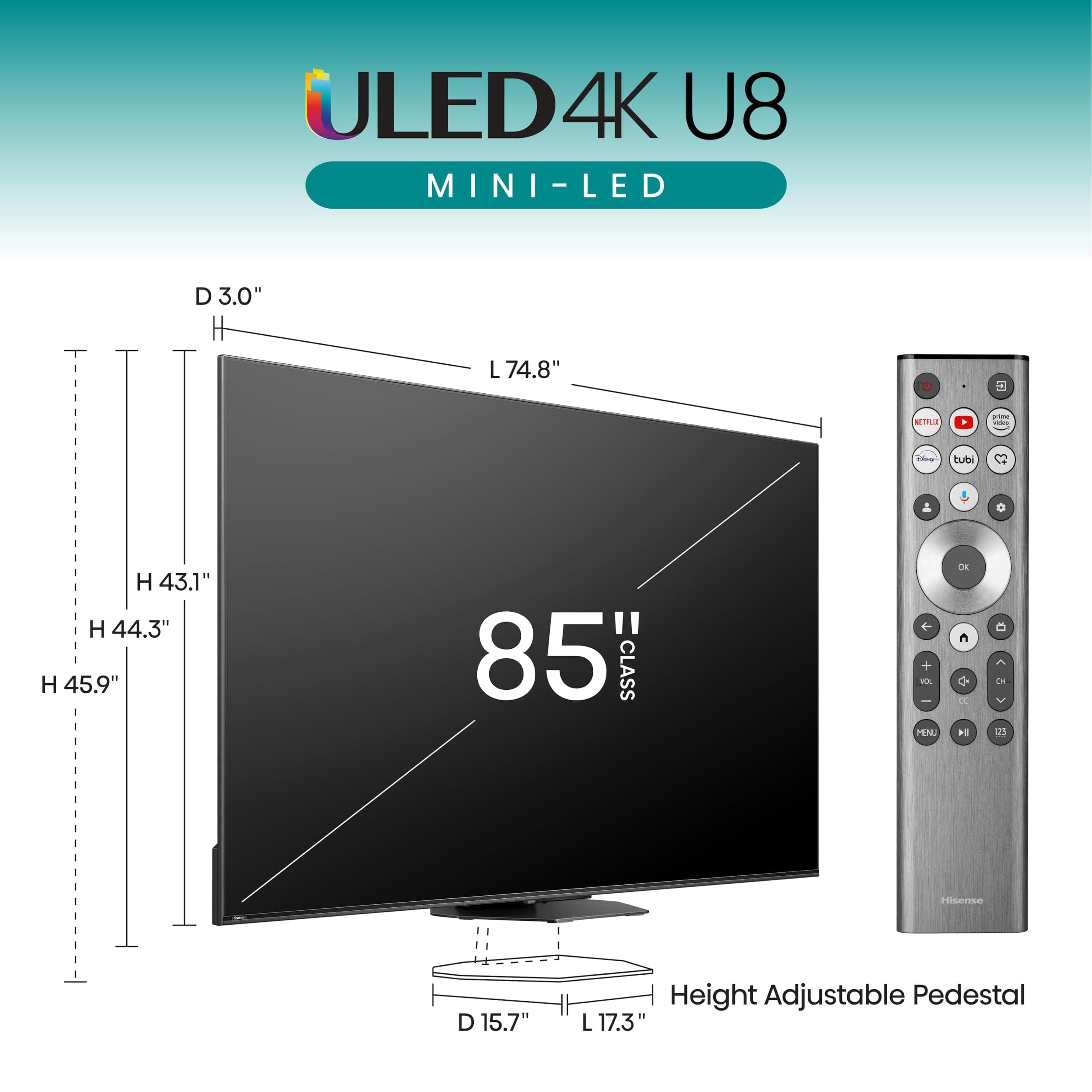 Hisense 85-Inch Class U8 Series Mini-LED ULED 4K UHD Google Smart TV (85U8N) - QLED, Dolby Vision IQ, Dolby Atmos, Full Array Local Dimming Pro, 144Hz Game Mode Pro, Alexa Compatibility, view 2