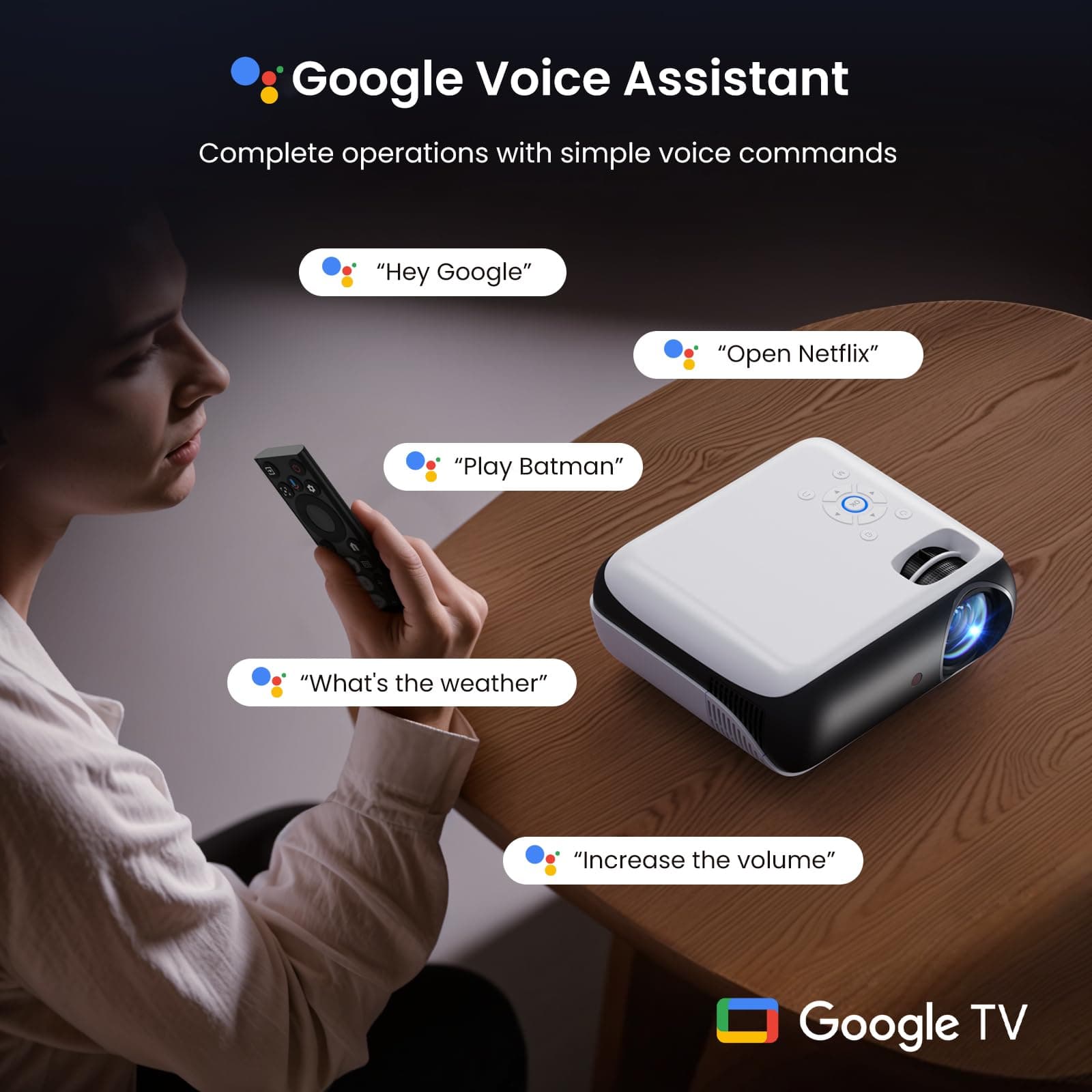 Official Licensed Google TV - HAPPRUN Native 1080P Bluetooth Projector, view 3