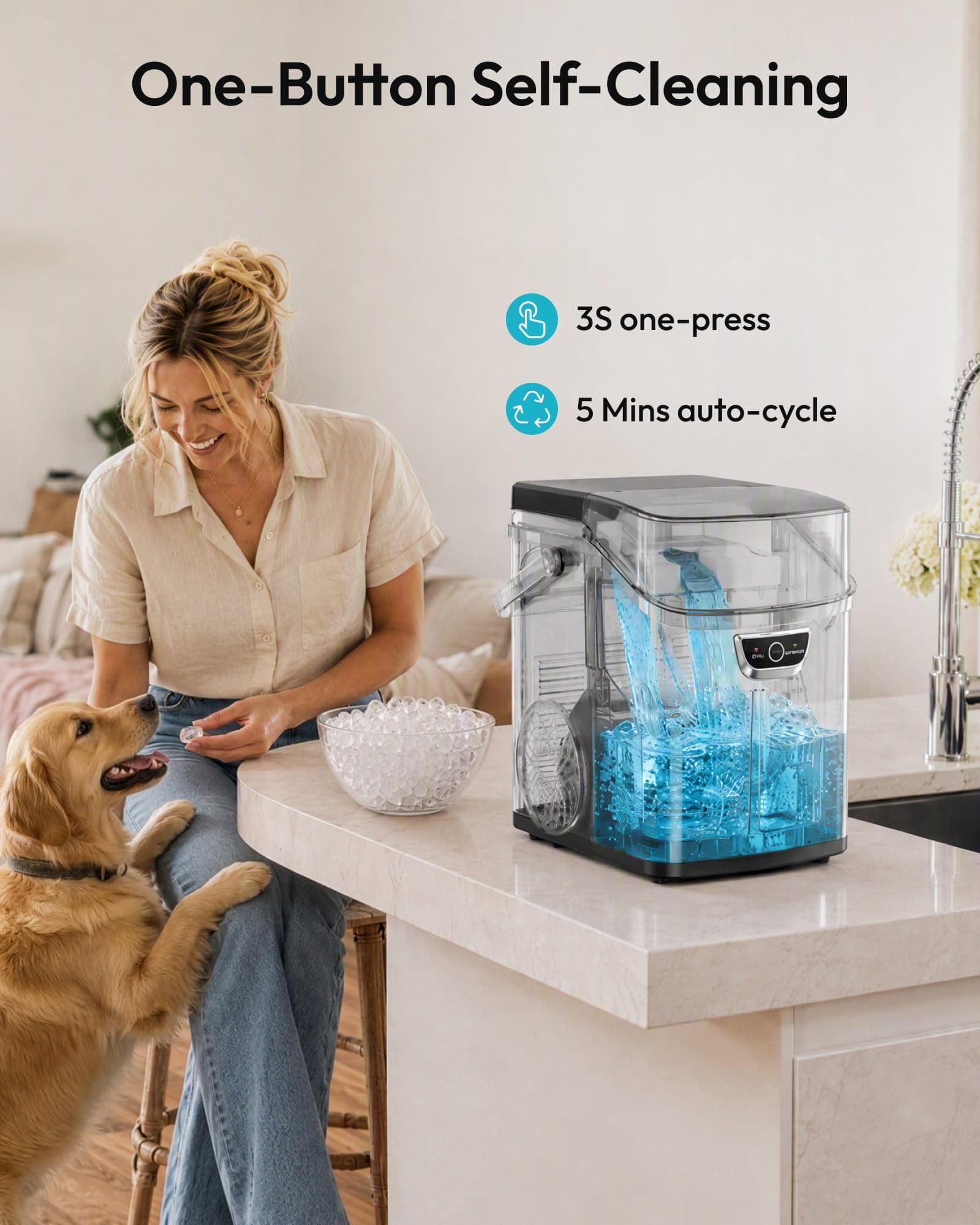EUHOMY Nugget Ice Maker Countertop with Handle, Max 40lbs Daily Sonic Ice, view 6