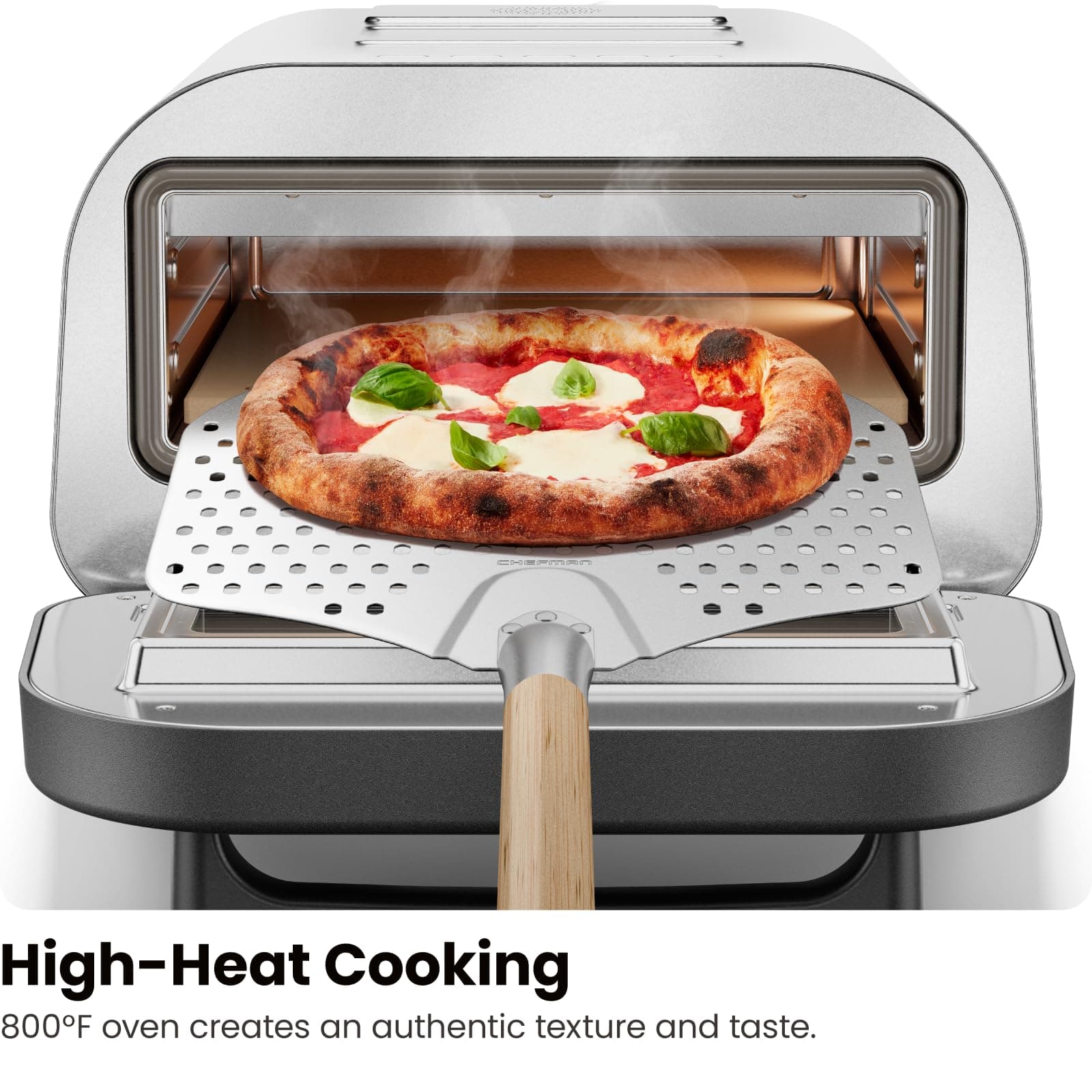CHEFMAN Indoor Pizza Oven - Makes 12 Inch Pizzas in Minutes, Heats up to 800°F - Countertop Electric Pizza Maker with 5 Touchscreen Presets, Pizza Stone and Peel Included - Stainless Steel, view 4