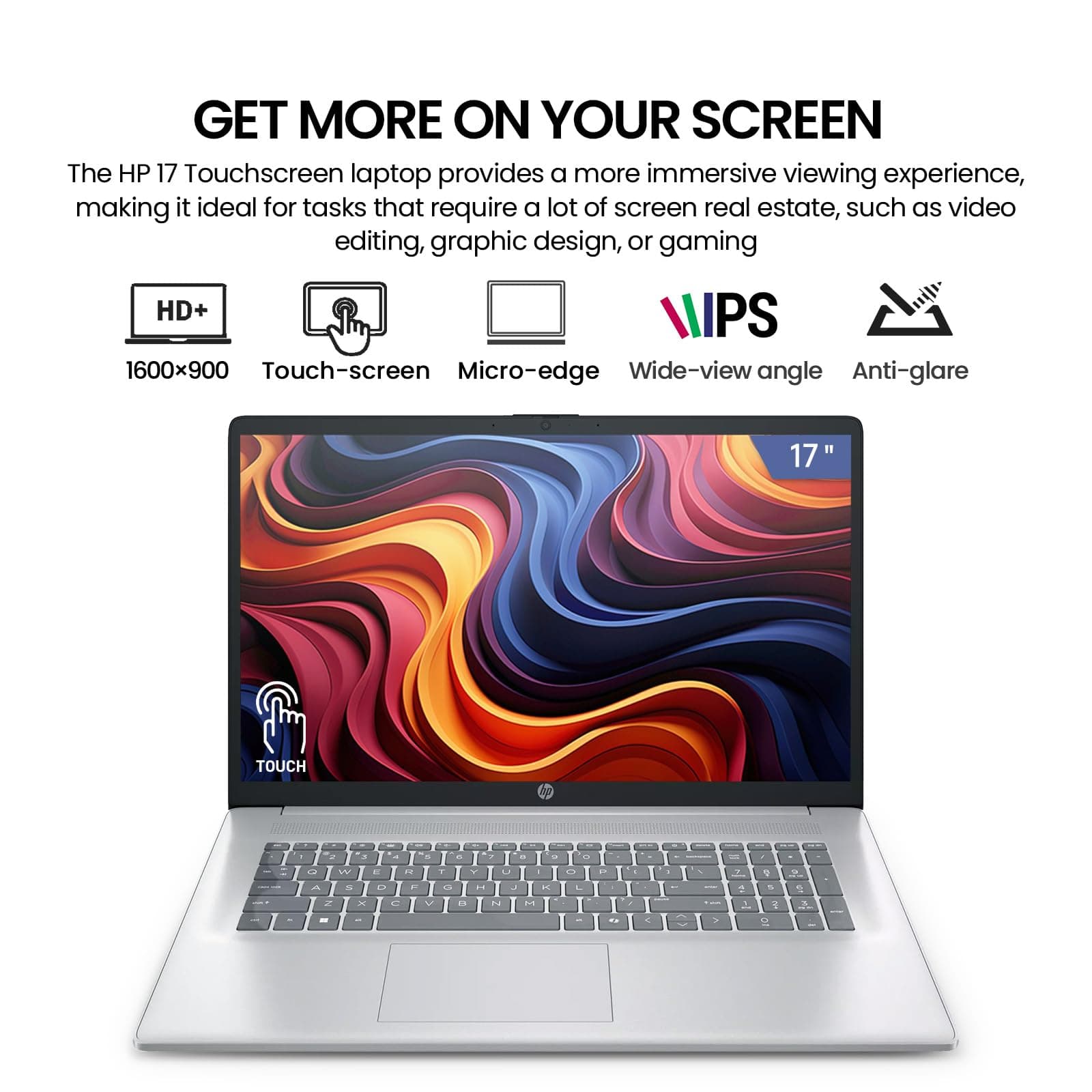 2026 HP 17 Inch Laptop Touchscreen Computer, 17.3 HD+ IPS Touch screen Business Laptop AI PC, 15th Gen Intel Core Ultra 7(12-Core), 16GB DDR5 RAM 512GB SSD|Windows 11 Pro,10-Key Backlit Keyboard|WiFi6, view 6